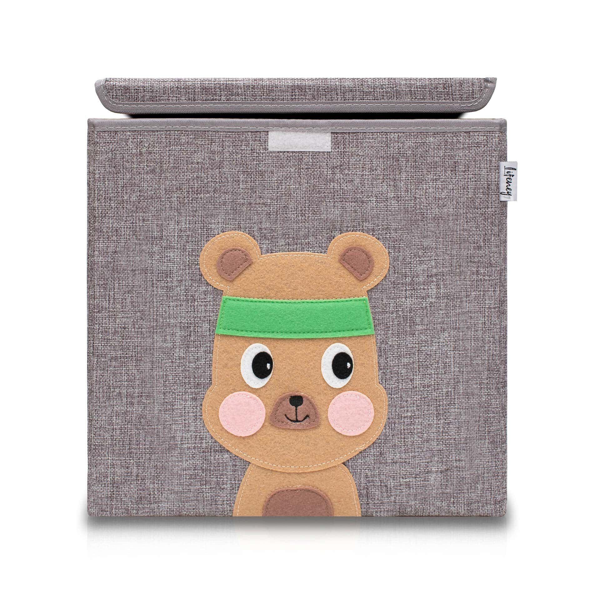 Aufbewahrungsbox mit Deckel, Bär, grau, 33x33x33cm