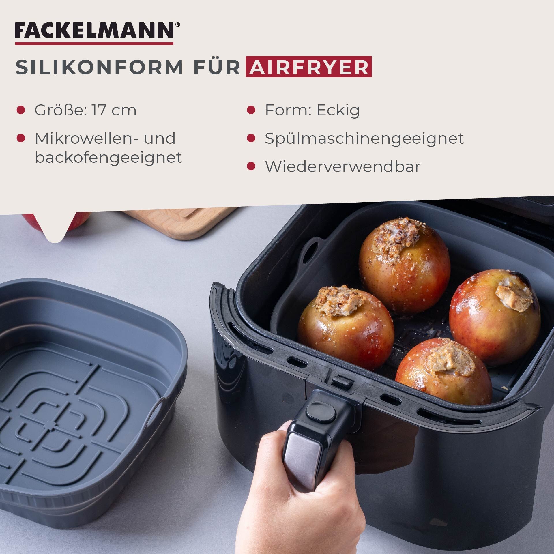 Silikonform für Heißluftfritteuse eckig, 17x17x6,5cm, faltbar