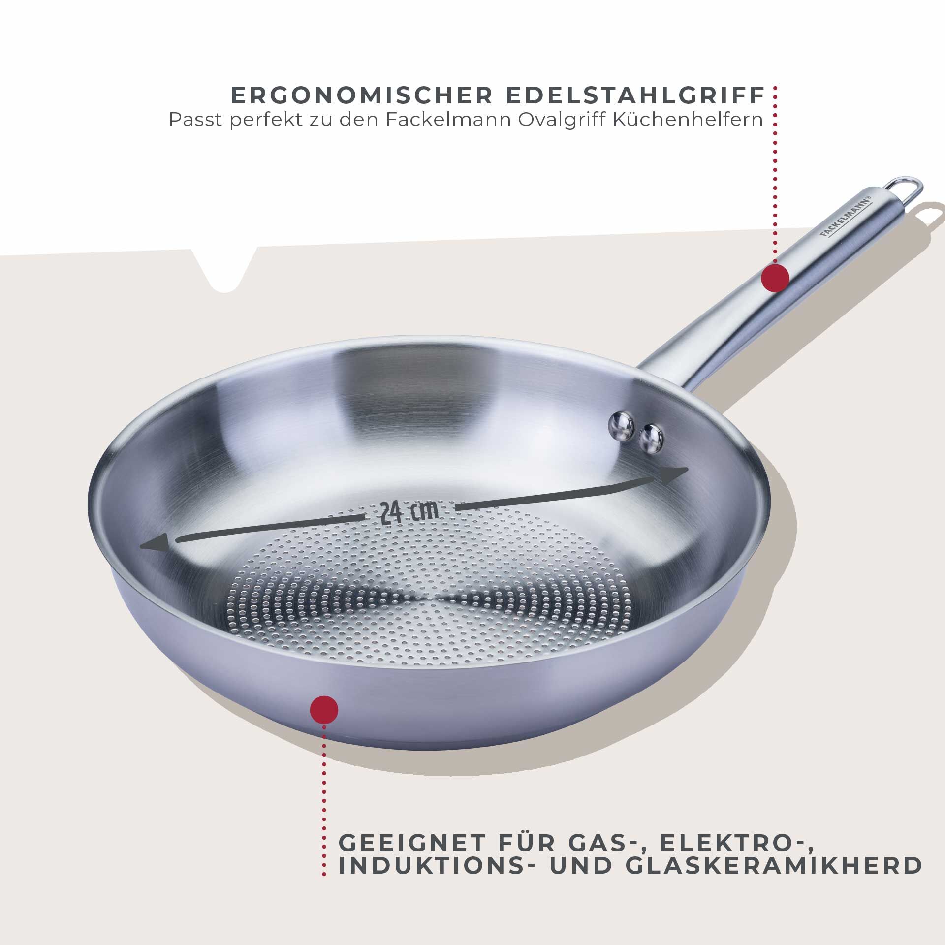 Bratpfanne Ovalgriff, Ø24cm, Edelstahl