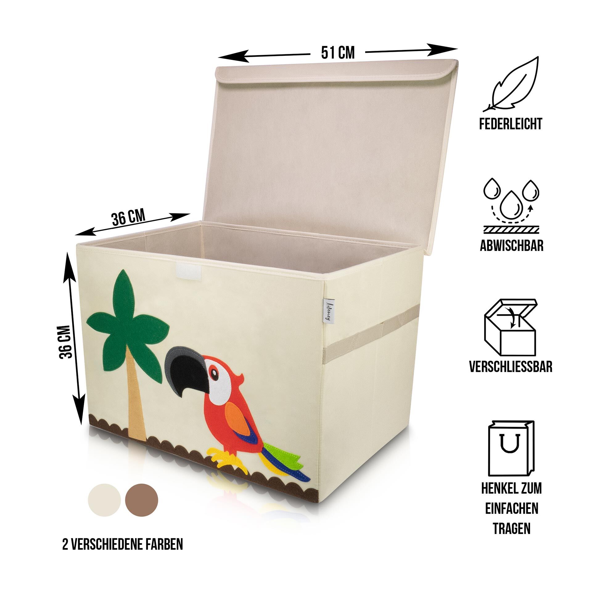 Aufbewahrungsbox mit Deckel, Papagei, beige, groß, 51x36x36cm