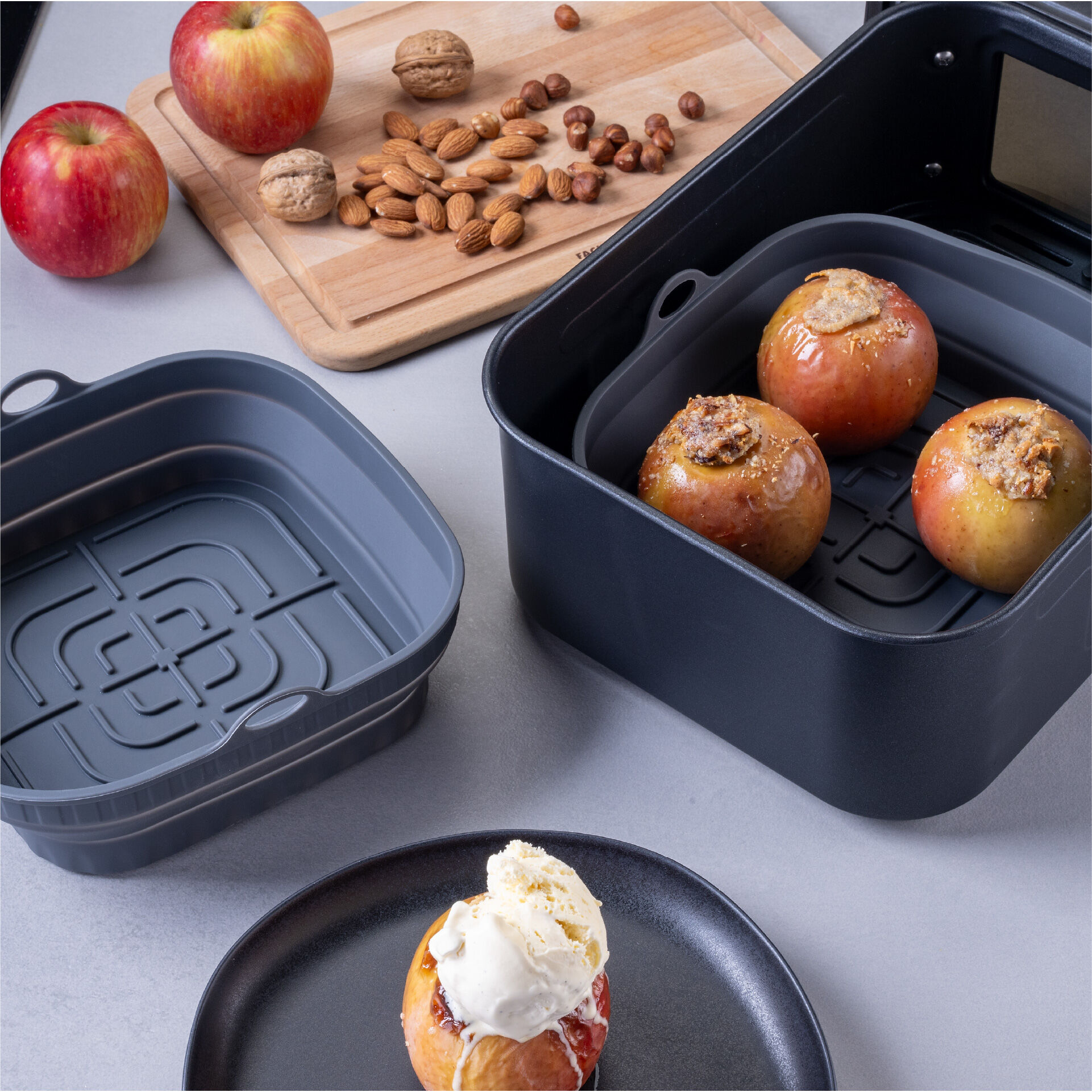 Silikonform für Heißluftfritteuse eckig, 17x17x6,5cm, faltbar