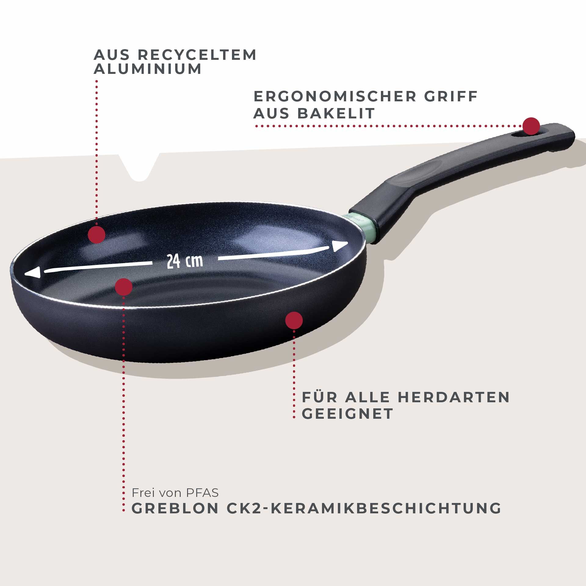 Bratpfanne Brandao, Keramik, antihaft, Ø24cm