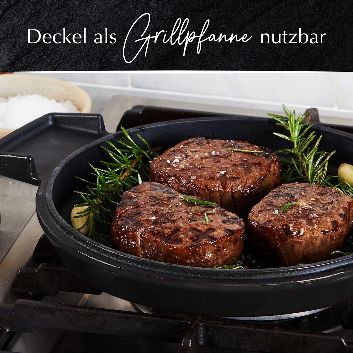 Cocotte mit Grilldeckel, 28cm, Gusseisen, schwarz Cocotte mit Grilldeckel, 28cm, Gusseisen, schwarz