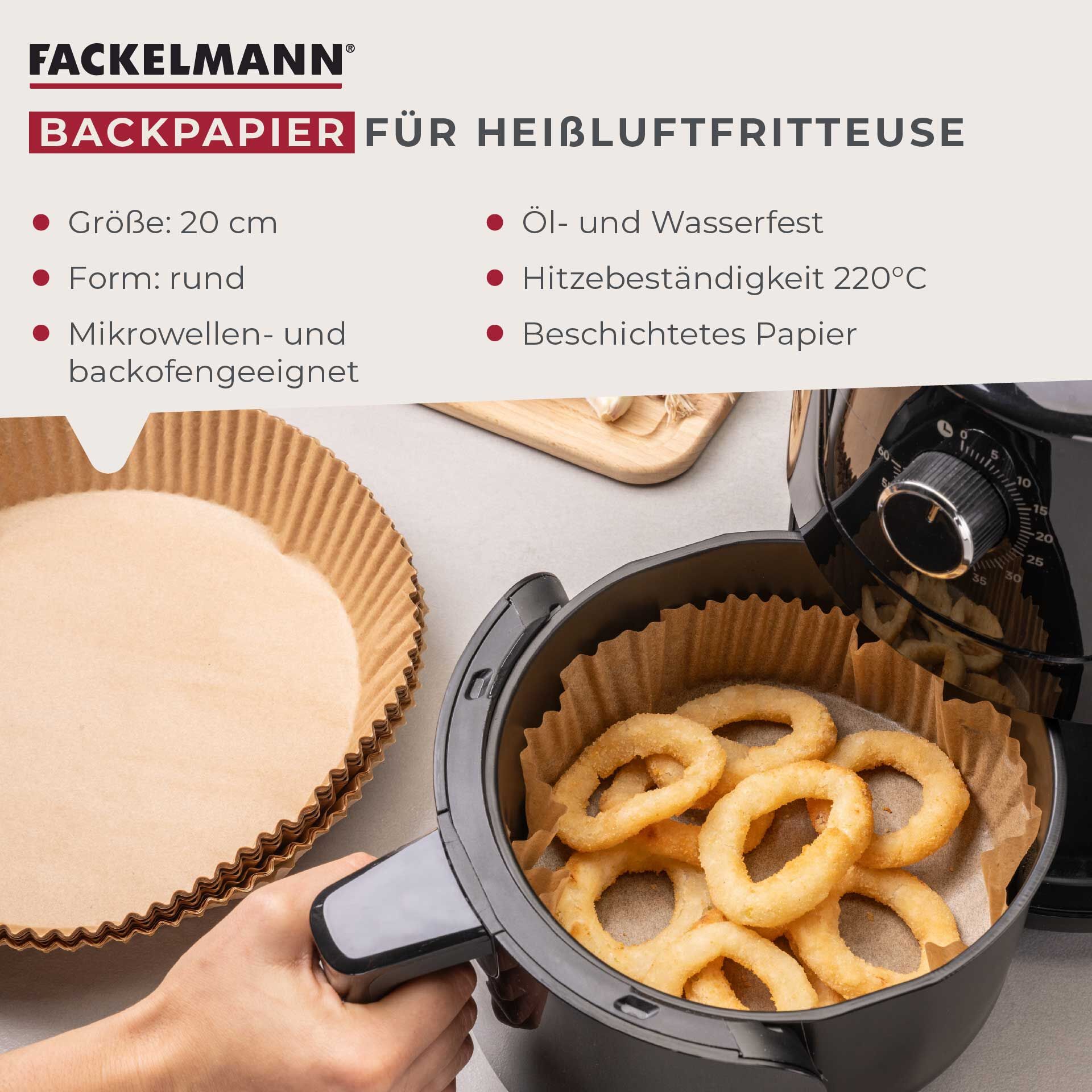 Backpapier für Heißluftfritteuse, rund, Ø20cm, 40 Stk.