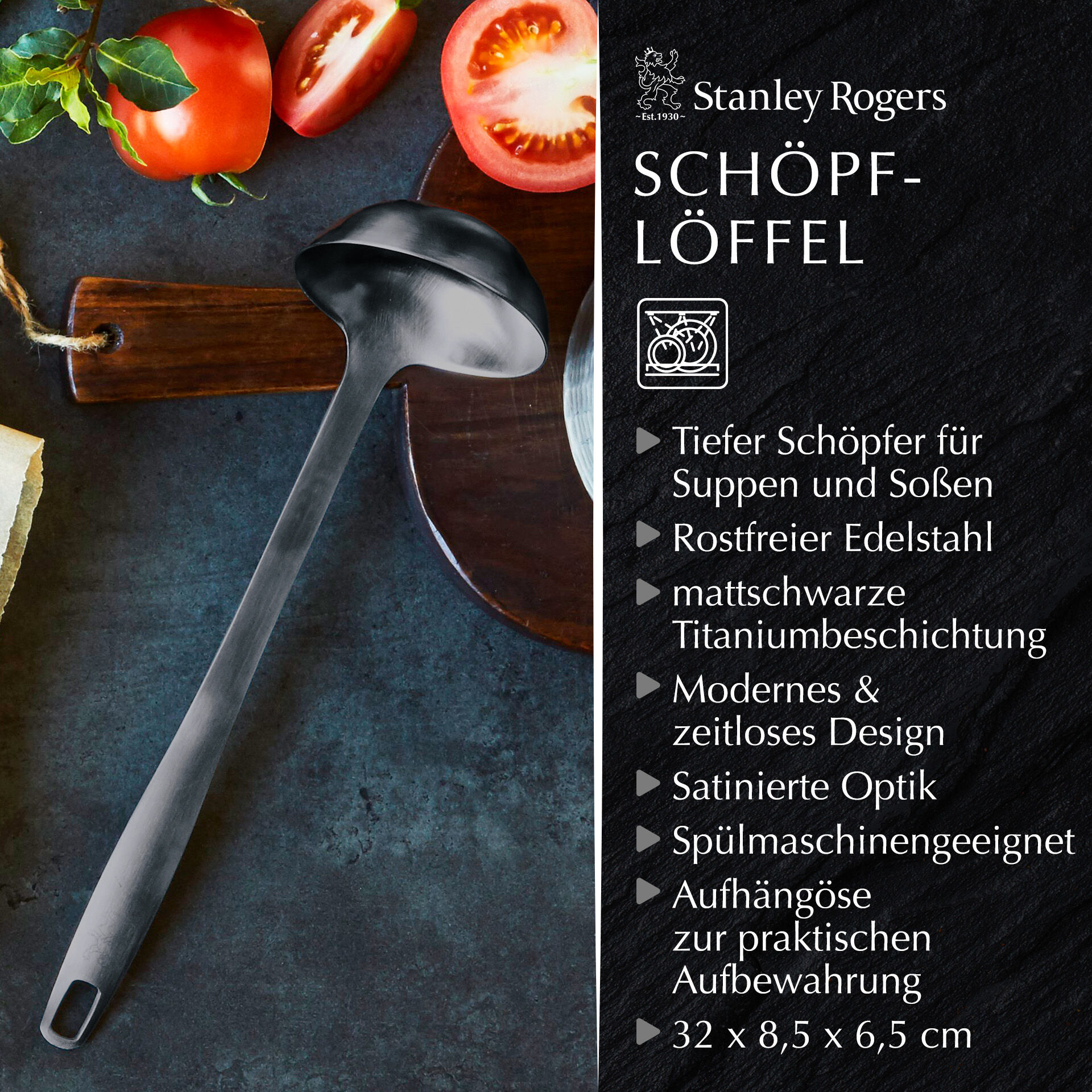 Schöpflöffel Satin, schwarz, Edelstahl