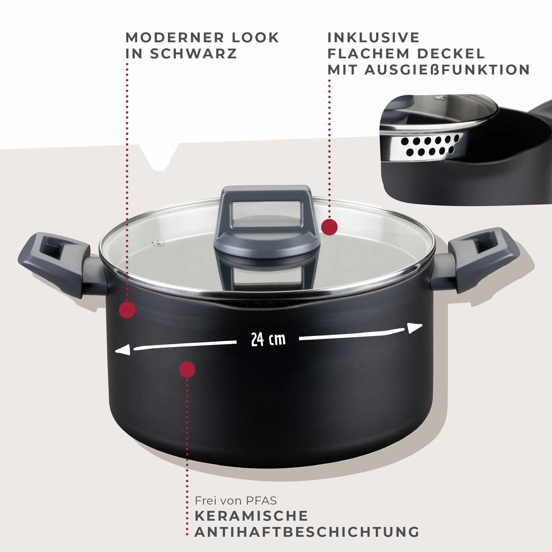 Kochtopf mit Deckel Statement, antihaft, Ø24cm