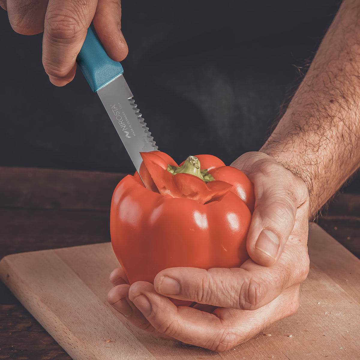 Küchenmesser gezahnt Elemental, 10cm Klinge, blau
