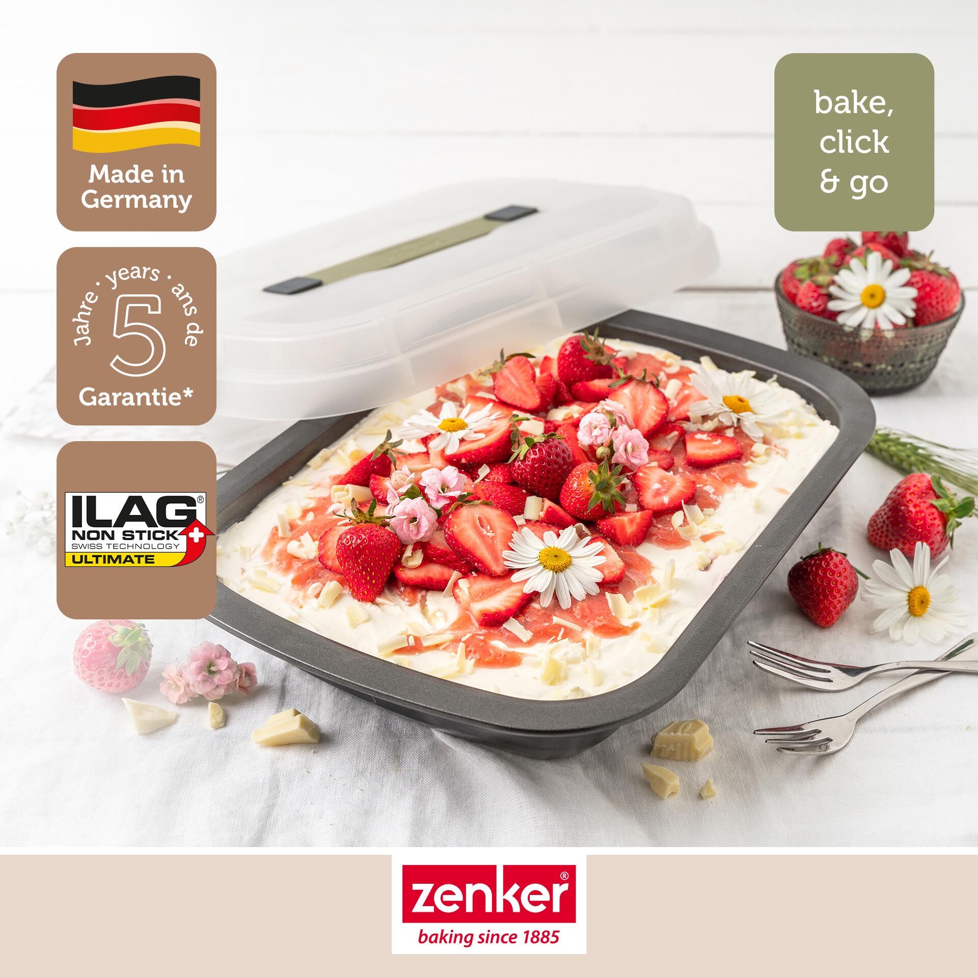 Dessert- & Auflaufform mit Transporthaube, 34x25x6cm