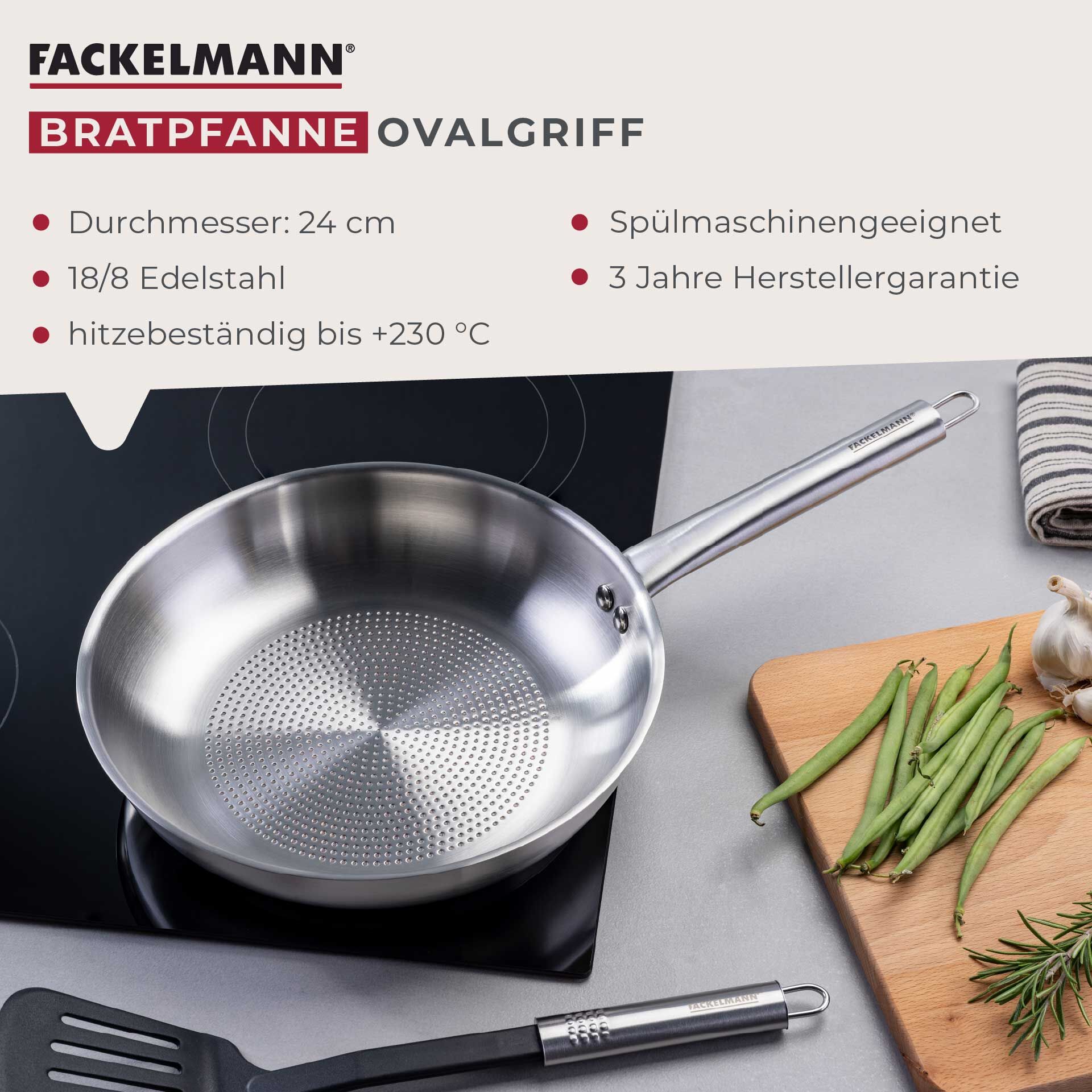 Bratpfanne Ovalgriff, Ø24cm, Edelstahl