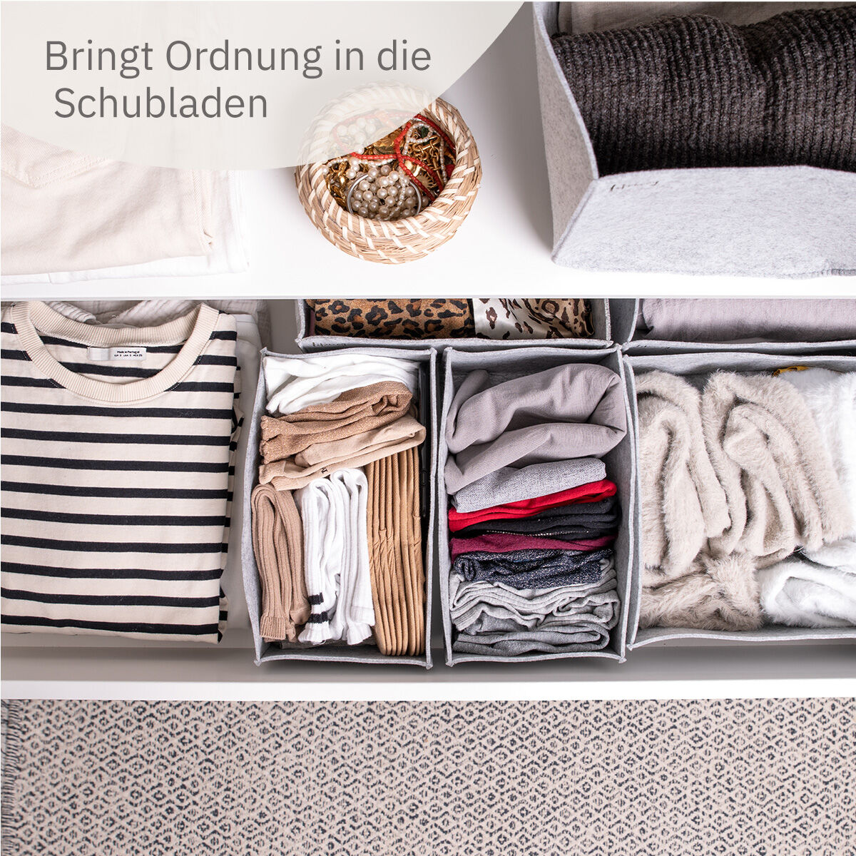 Organize your closet Schubladenorganizer, 8er Set, Filz, grau