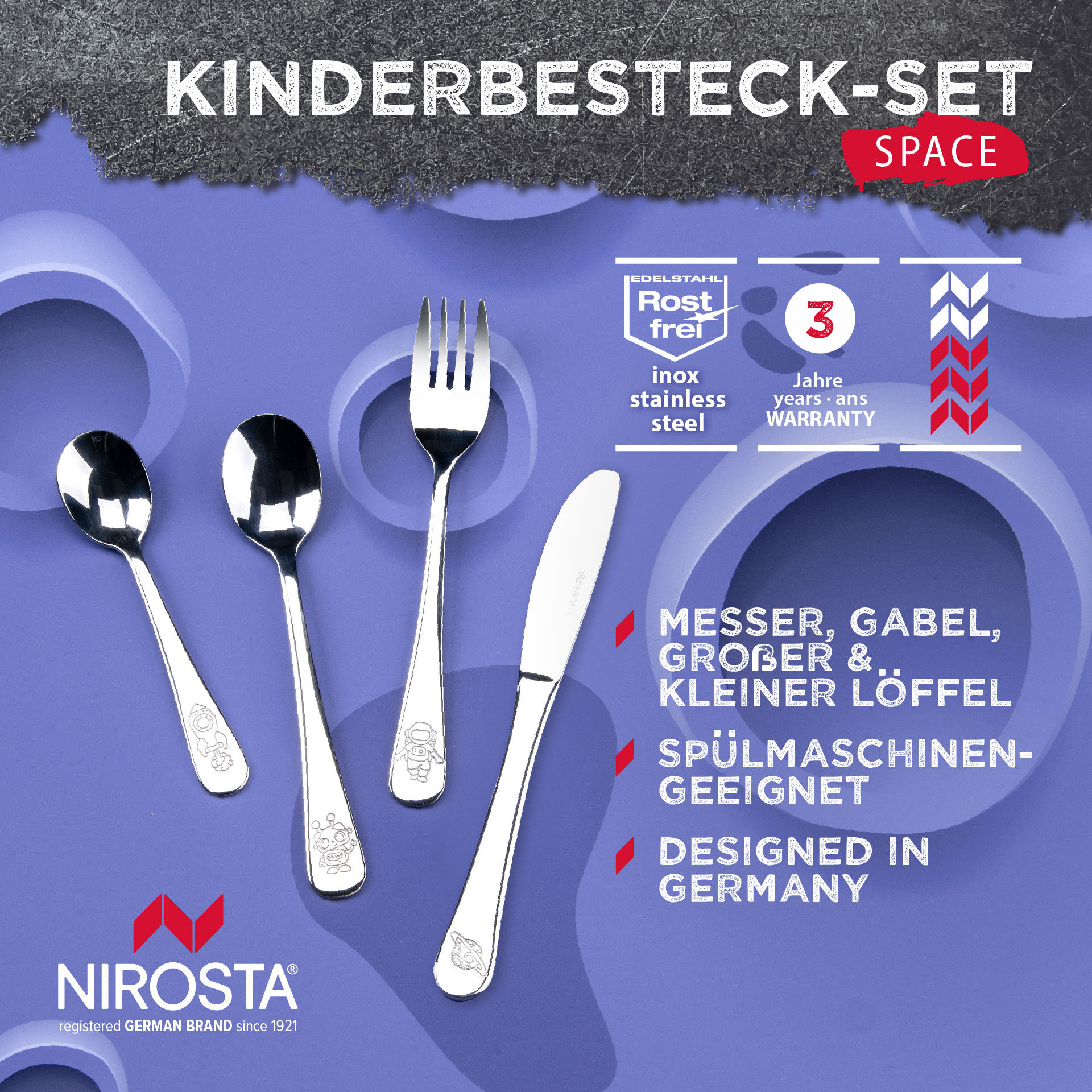 Kinderbesteck-Set "Weltall", 4-teilig