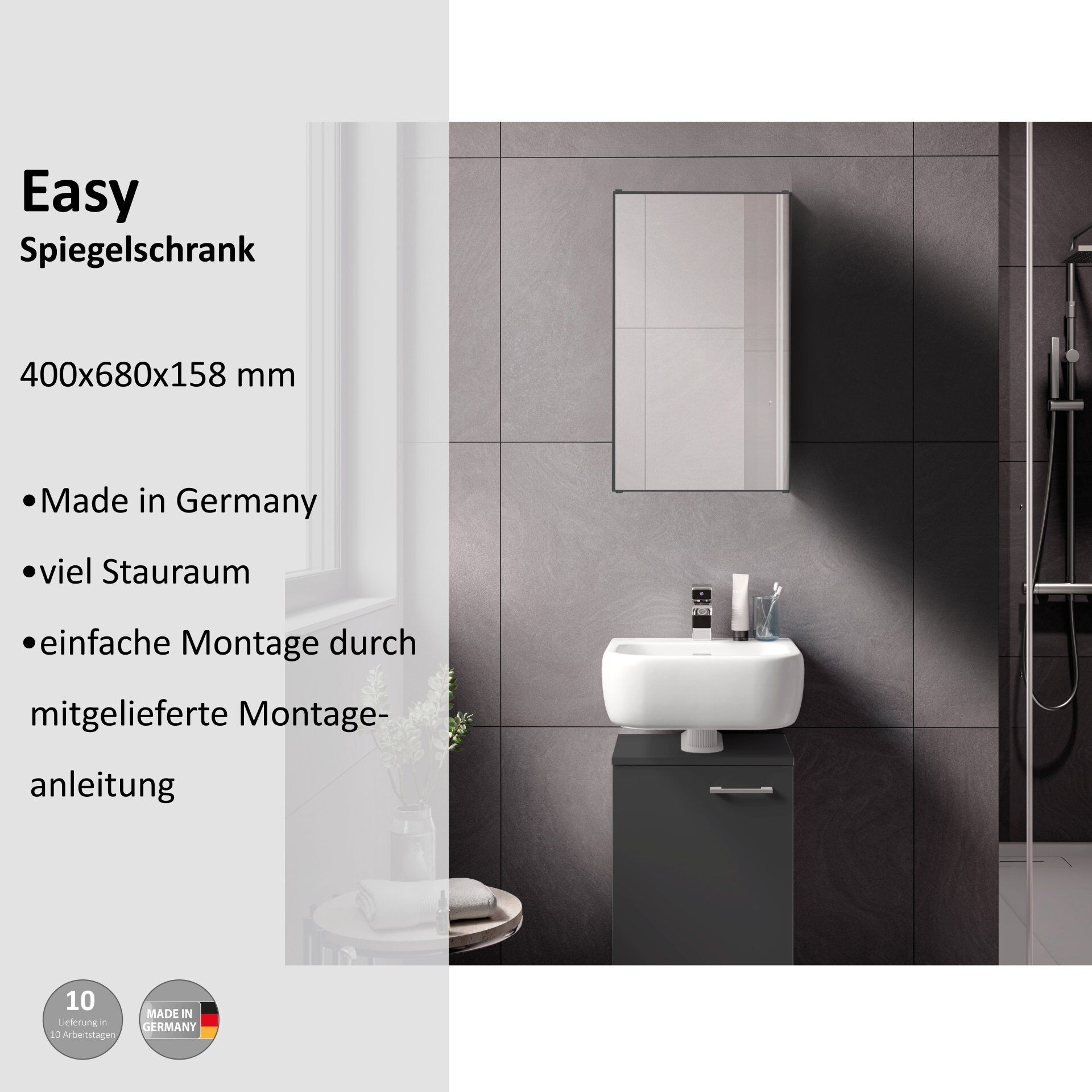 Spiegelschrank Easy, 40cm, Anthrazit