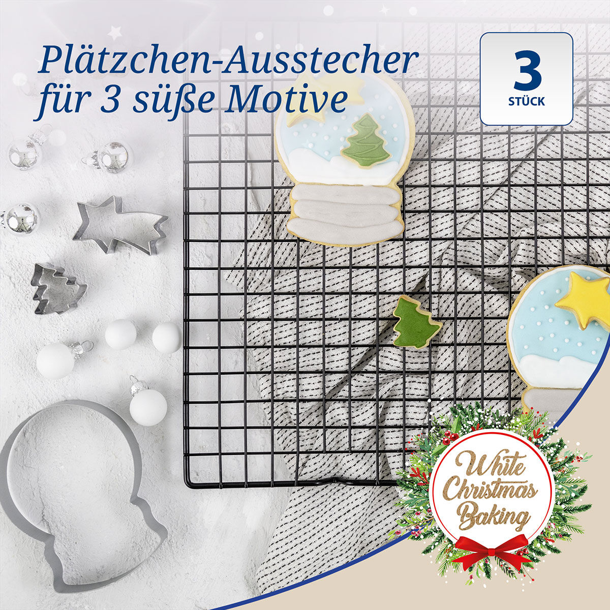 Ausstecher Schneekugel White Christmas Baking, 3-teilig