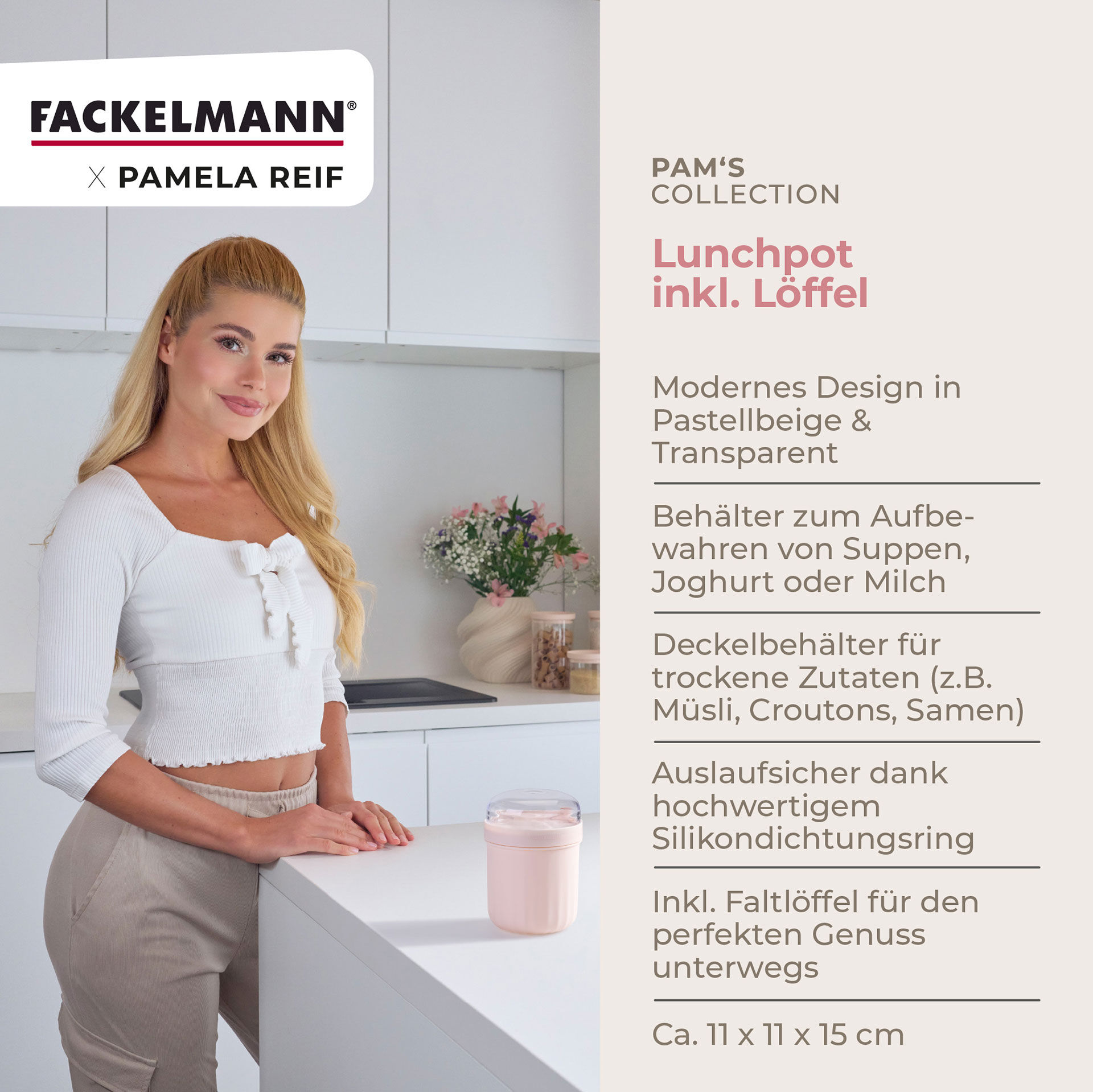 Pamela Reif Müsli to go Becher inkl. Löffel, 500ml, beige