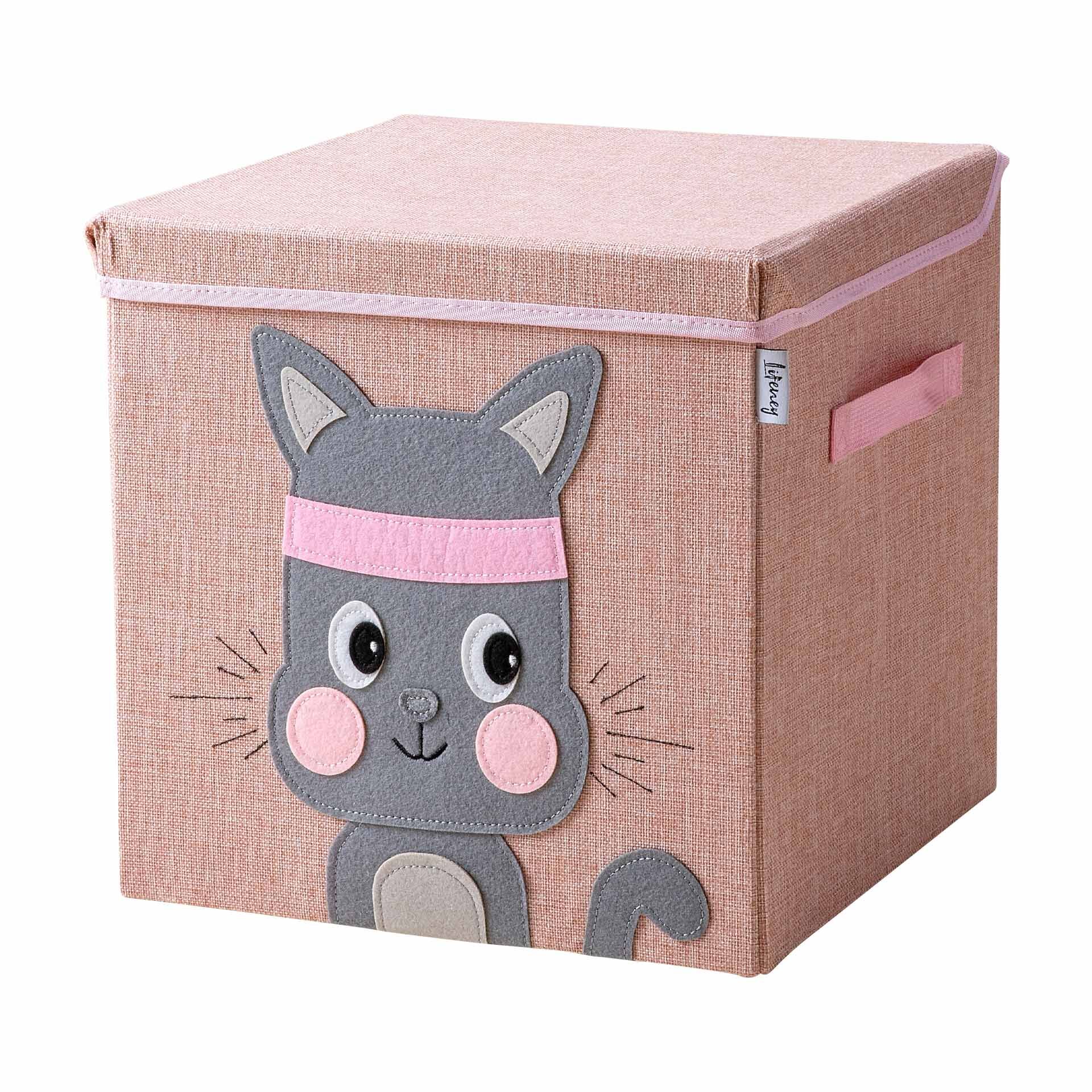 Aufbewahrungsbox mit Deckel, Katze, rosa, 33x33x33cm