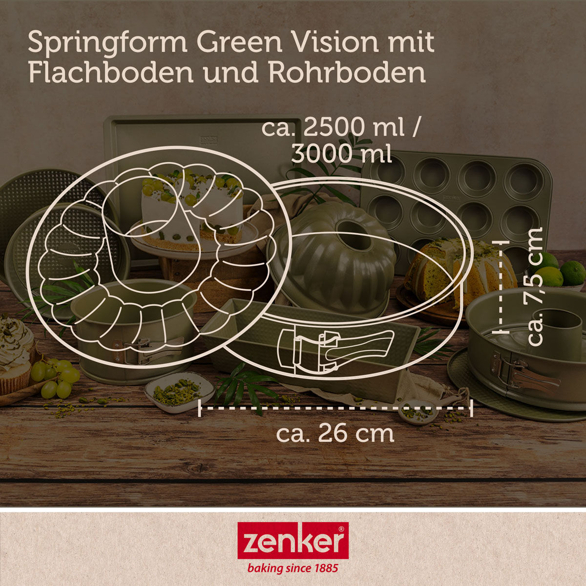 Springform mit Flach- und Rohrboden Green Vision, Ø 26cm