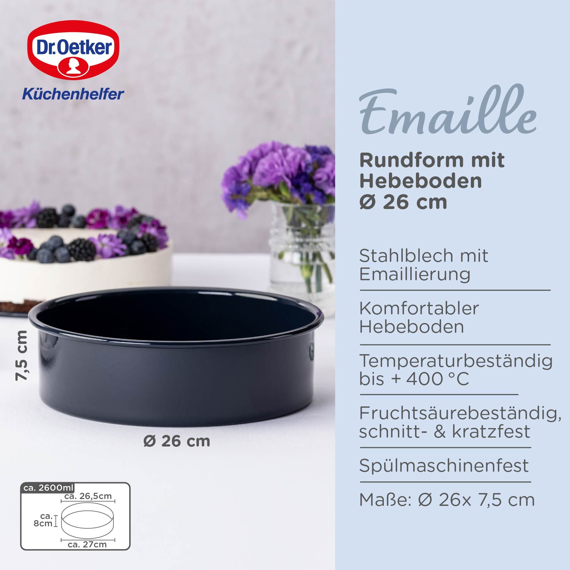 Backform mit Hebeboden Back-Liebe Emaille, Ø26cm