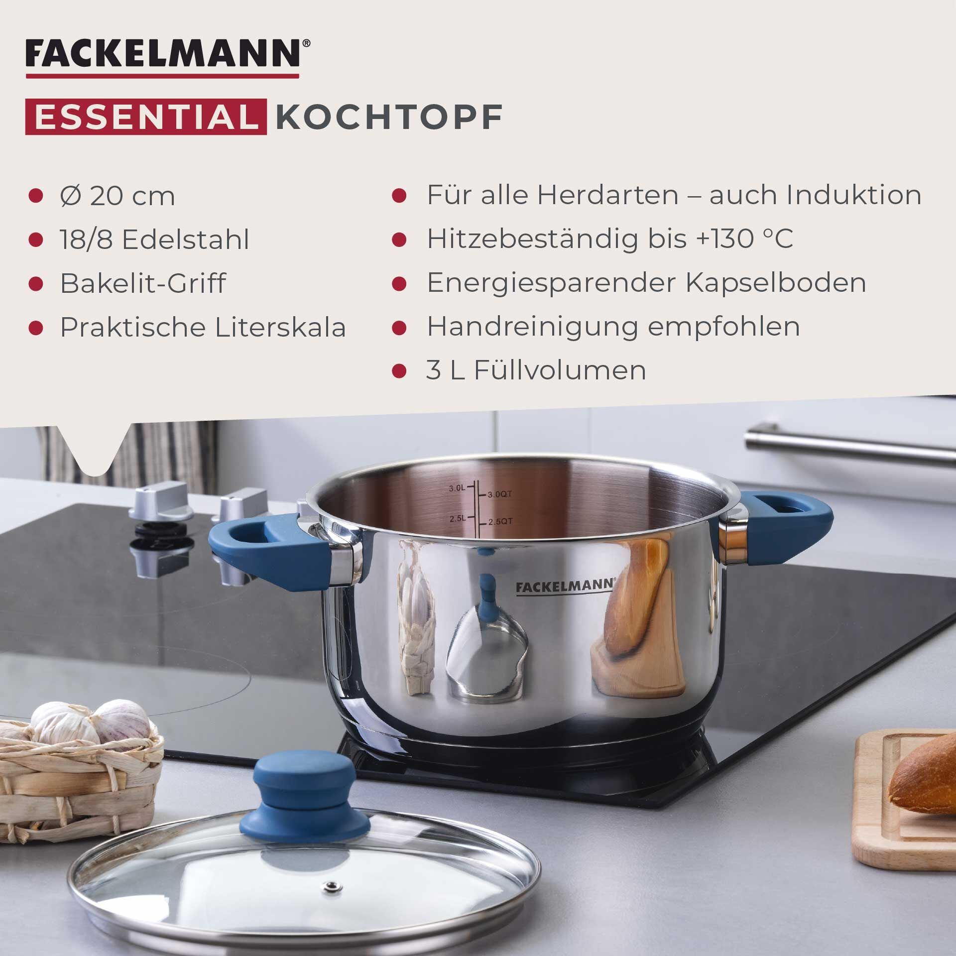 Kochtopf mit Deckel Essential, Ø20cm, blau