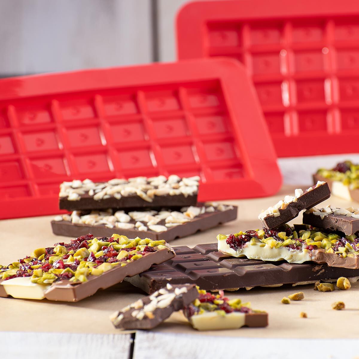 Schokoladenform Süße Tafeln rot, Silikon, 2 Stück