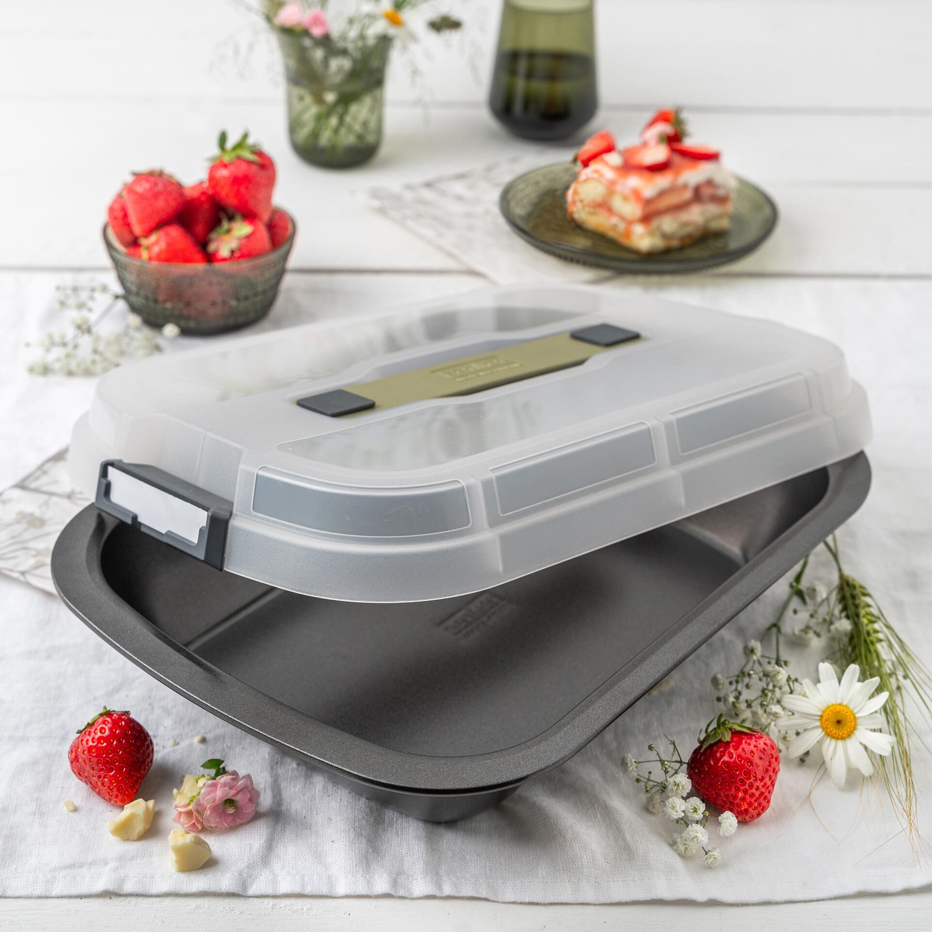 Dessert- & Auflaufform mit Transporthaube, 34x25x6cm