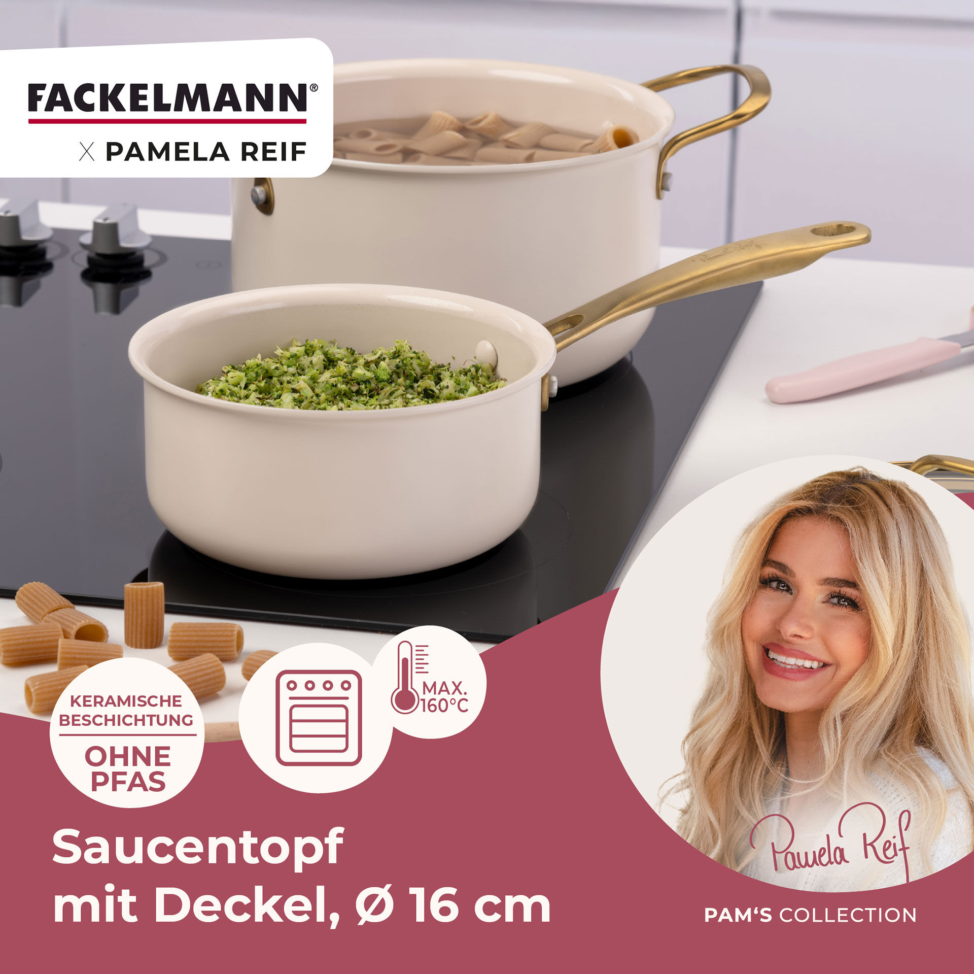 Pamela Reif Stielkasserolle mit Deckel Signature, Ø16cm
