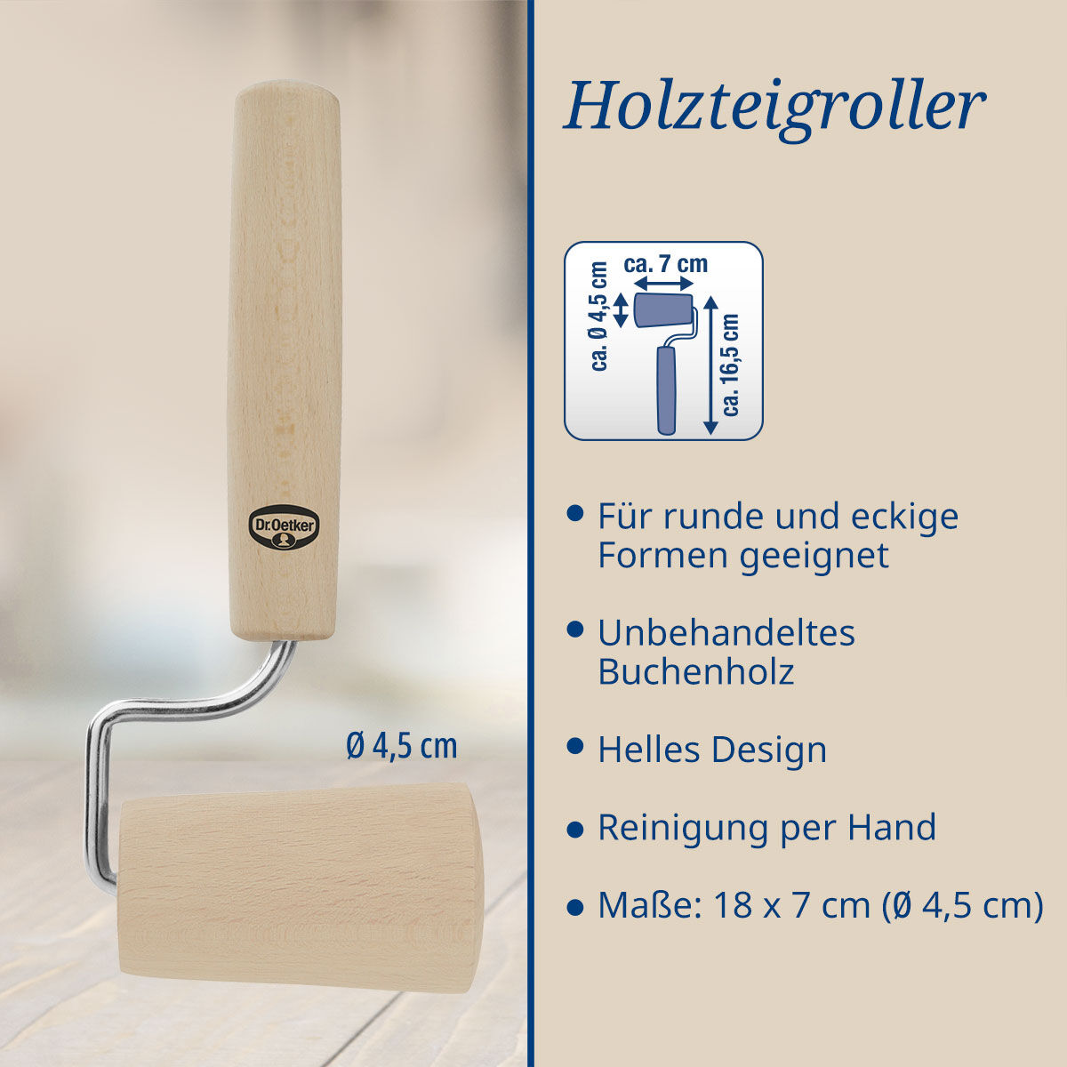 Teigroller klein, Holz