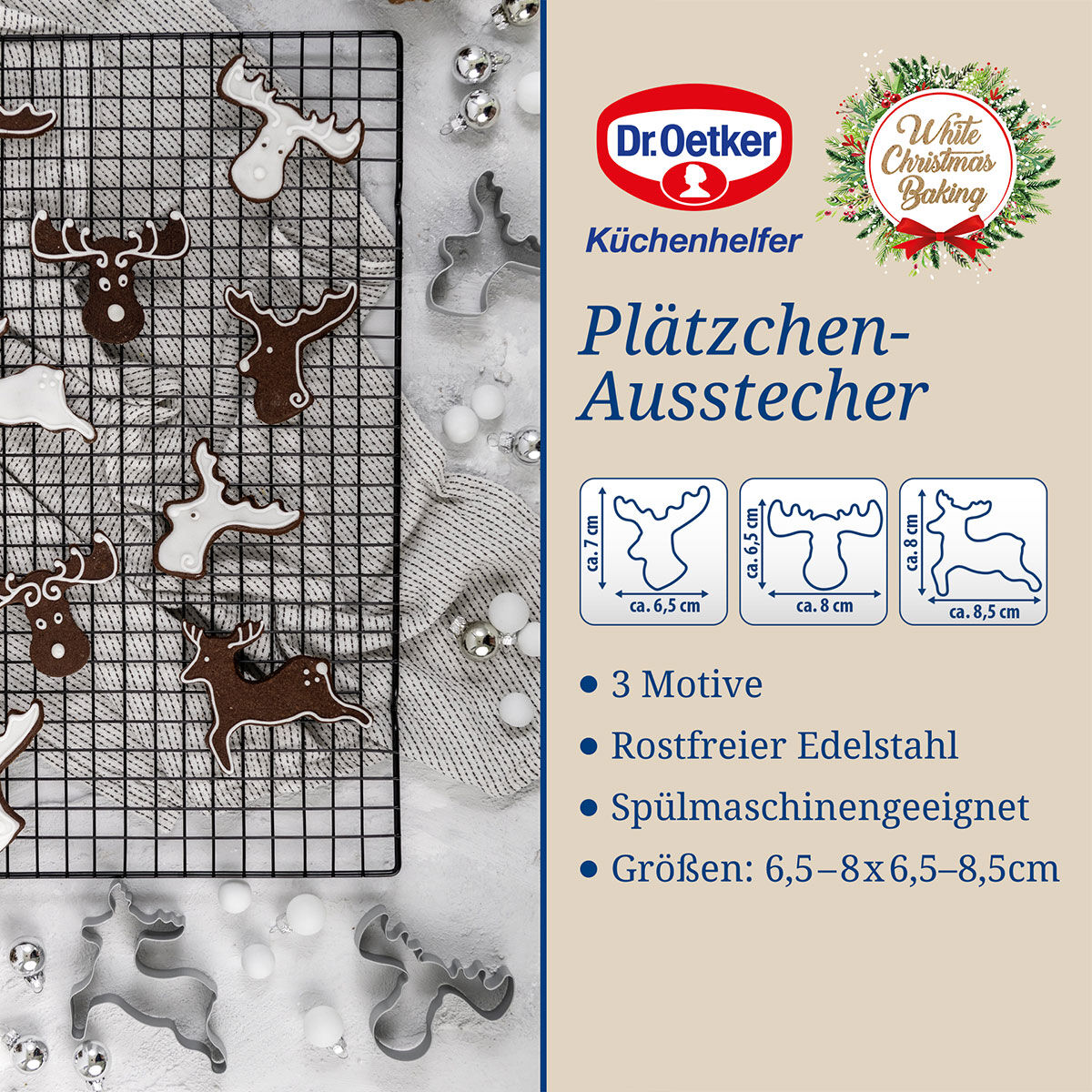 Ausstecher Hirsch und Elch White Christmas Baking, 3-teilig