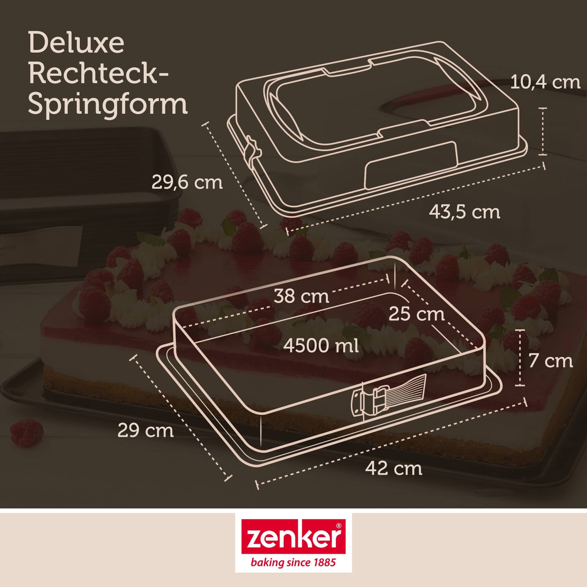 Springform rechteckig mit Auslaufschutz & Deckel Deluxe, 42x29cm