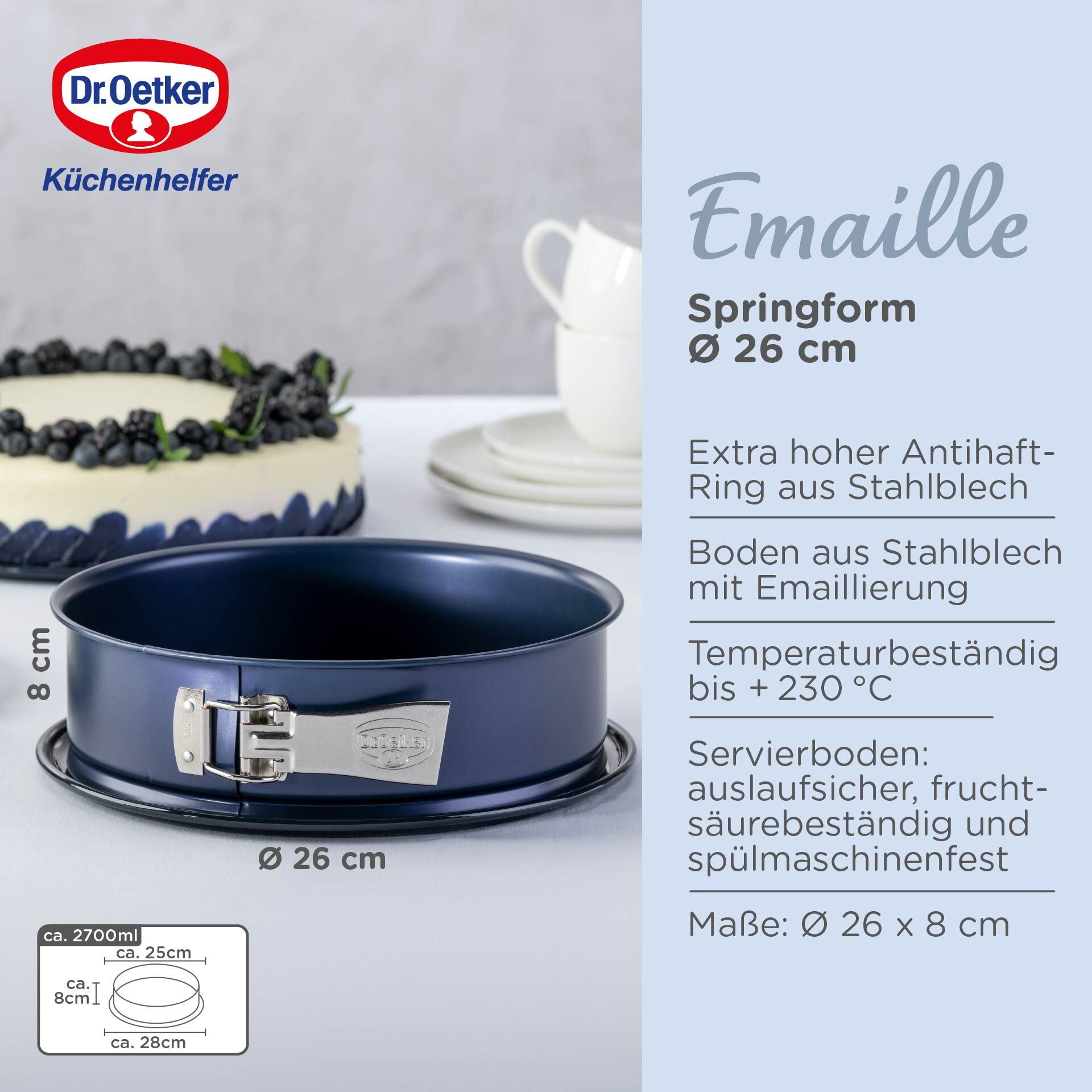 Springform mit Servierboden Back-Liebe Emaille, Ø26cm