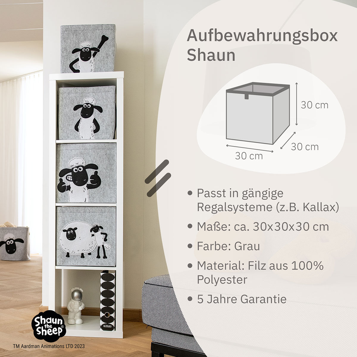 Aufbewahrungsbox Shaun tanzend, Filz, 30x30x30cm