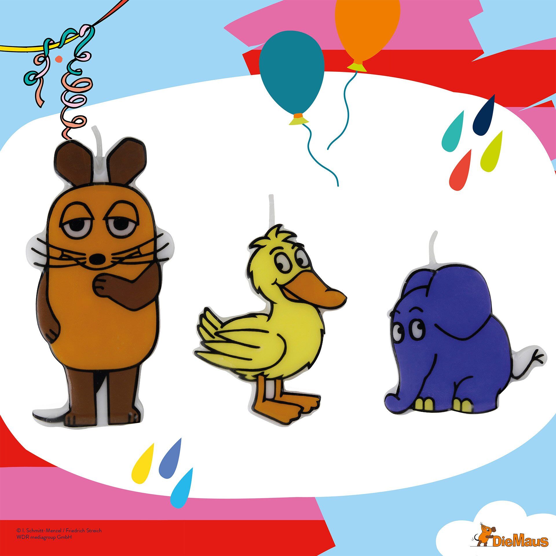 Motiv-Kerzen "DieMaus und ihre Freunde", 3-teilig