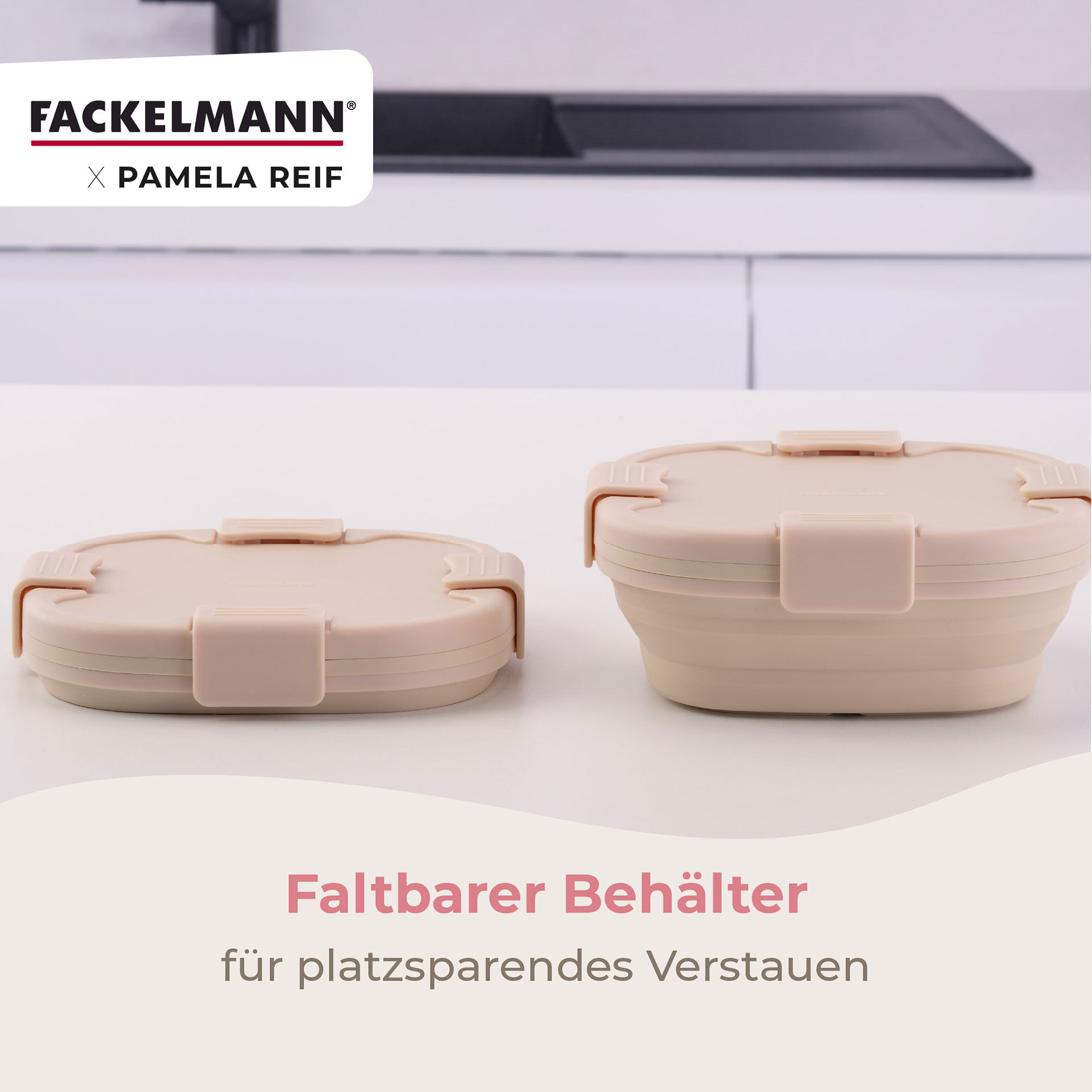 Pamela Reif Snack Box faltbar, eckig, 17x17x7cm, beige