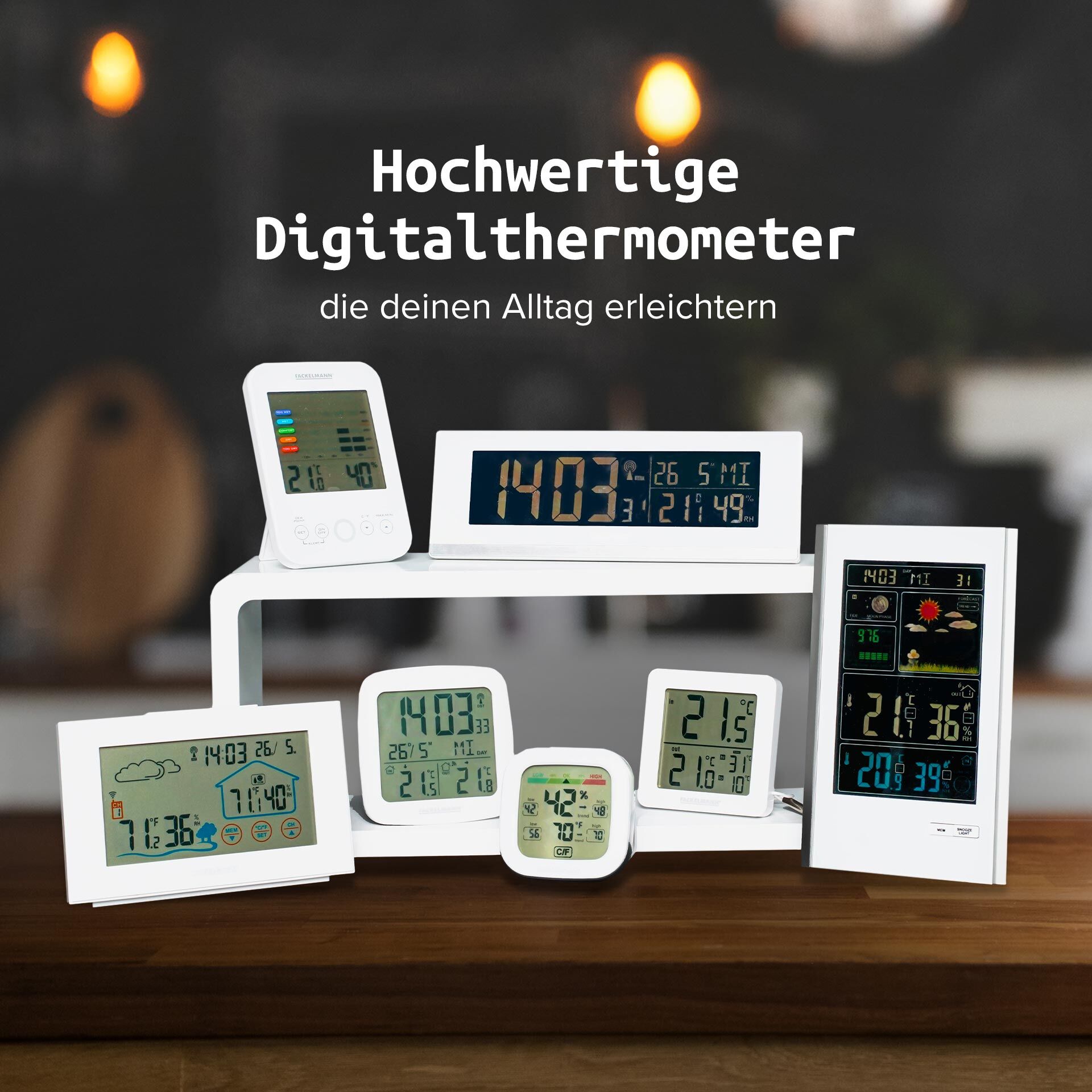 Digital Thermometer mit Funkuhr, 2-teilig