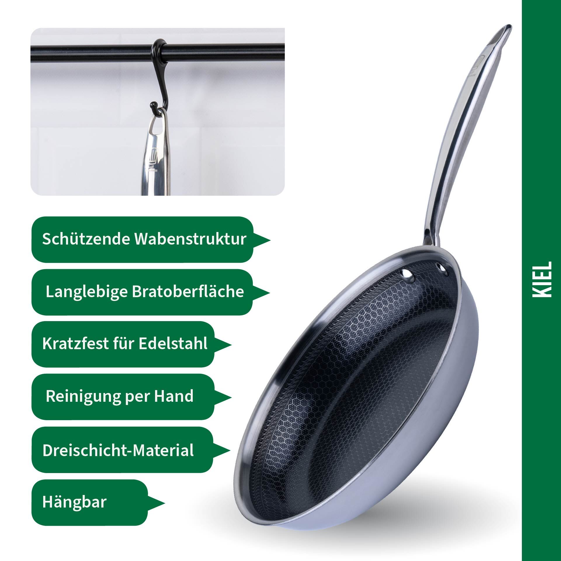 Bratpfanne Kiel, Edelstahl, antihaft, Wabenboden, Ø28cm