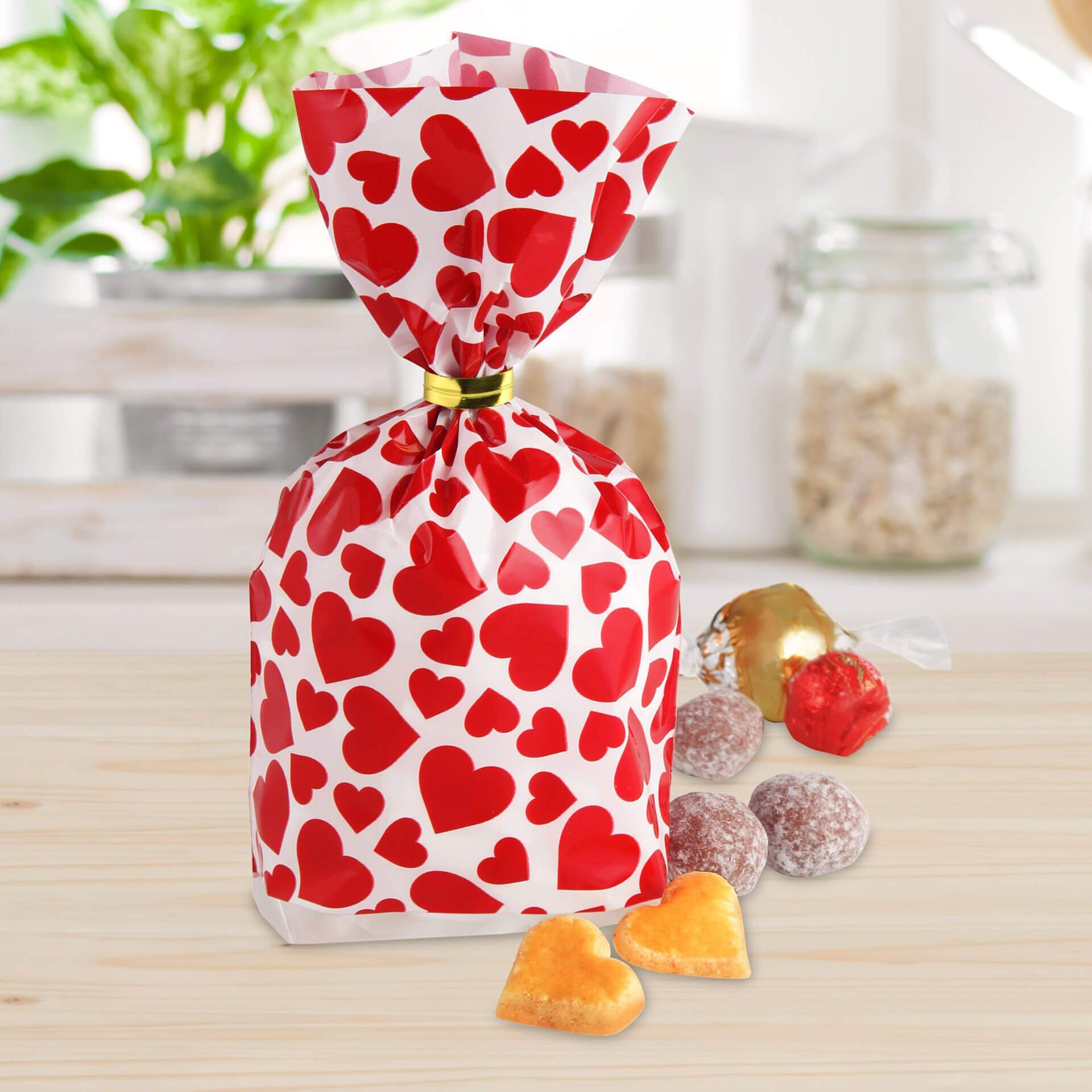 Geschenktüten Herz mit Clips, 32-teilig