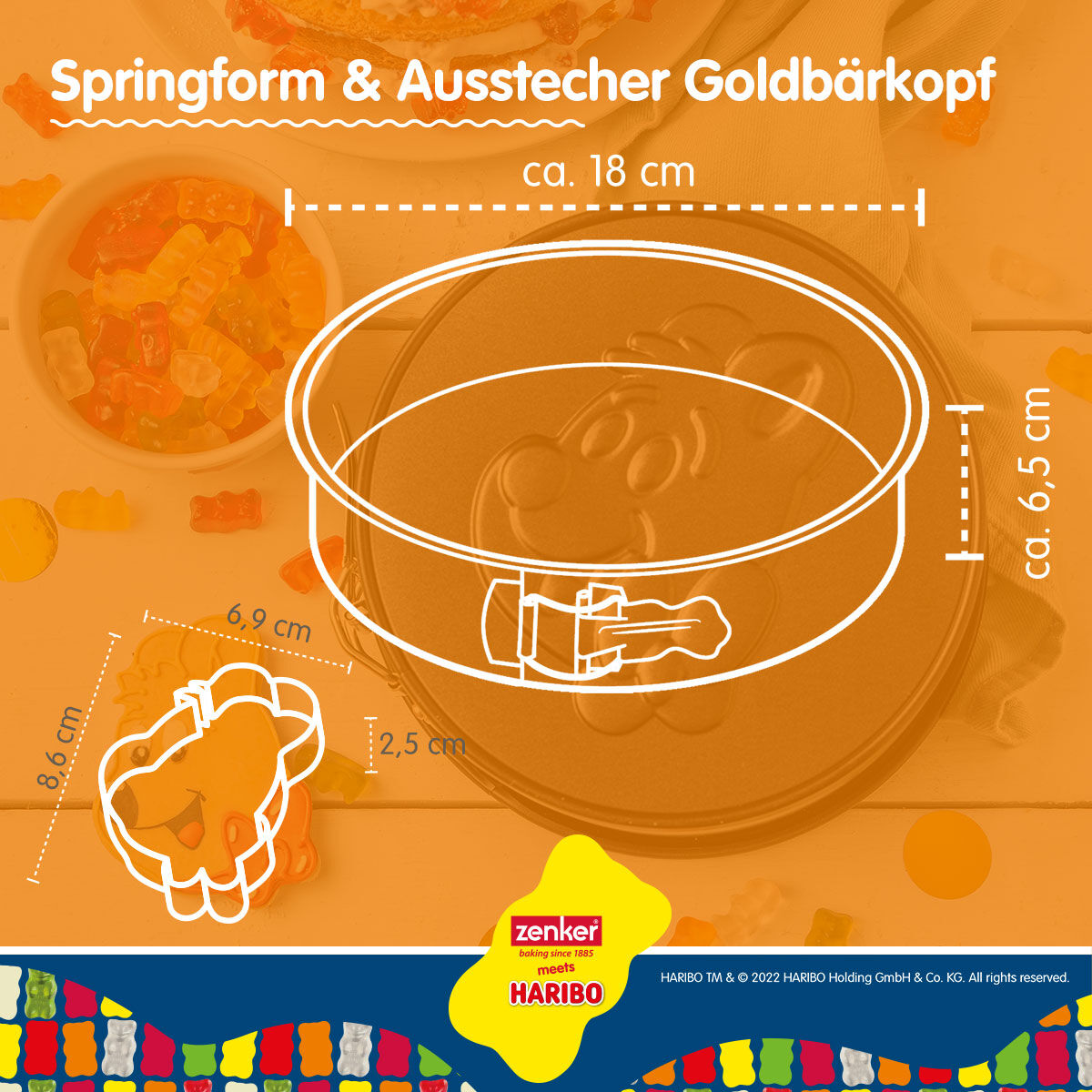 Springform mit Motivboden + Ausstecher HARIBO Goldbär, Ø18cm