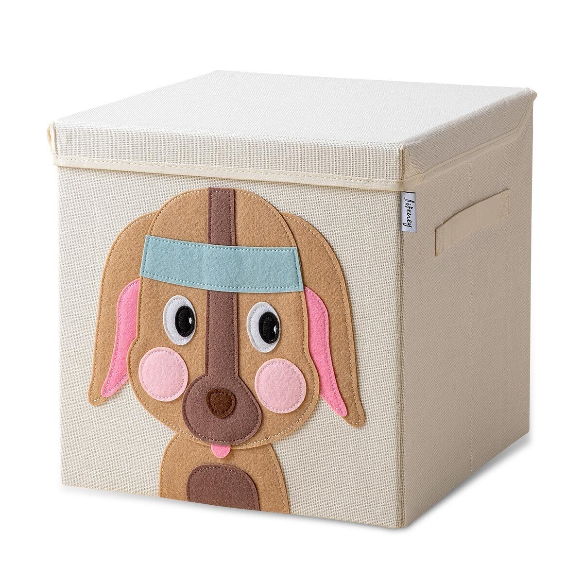 Aufbewahrungsbox mit Deckel, Hund, beige, 33x33x33cm
