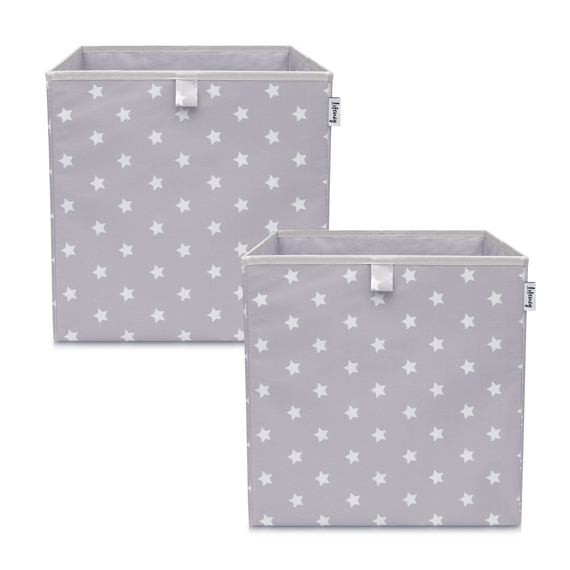 Aufbewahrungsbox 2er Set, Sterne, hellgrau, 33x33x33cm