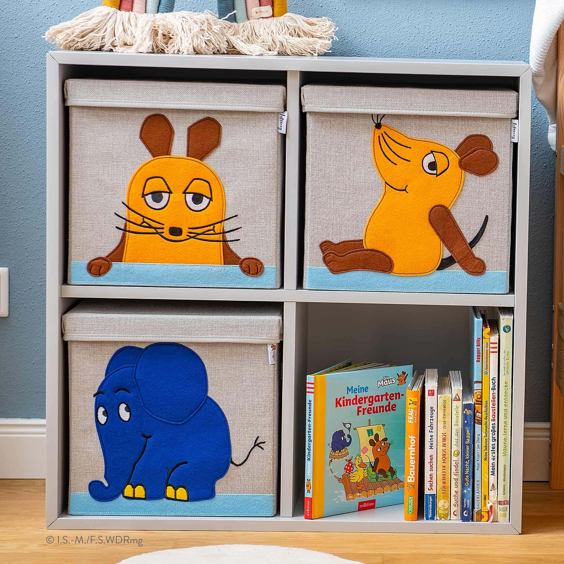 Aufbewahrungsbox 3er-Set mit Deckel, DieMaus & Elefant, 33x33x33cm