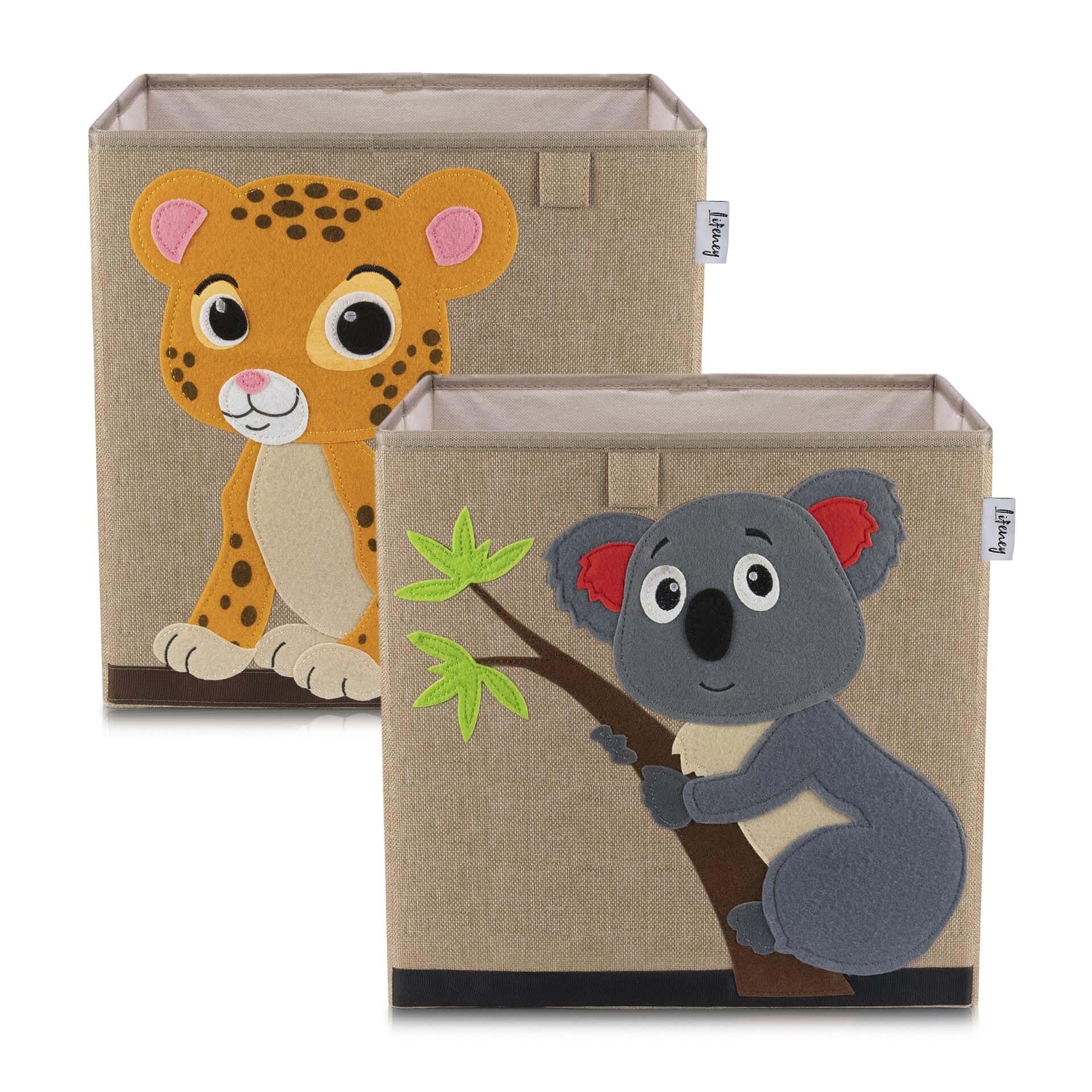 Aufbewahrungsbox 2er-Set Tiger & Koala, braun, 33x33x33cm