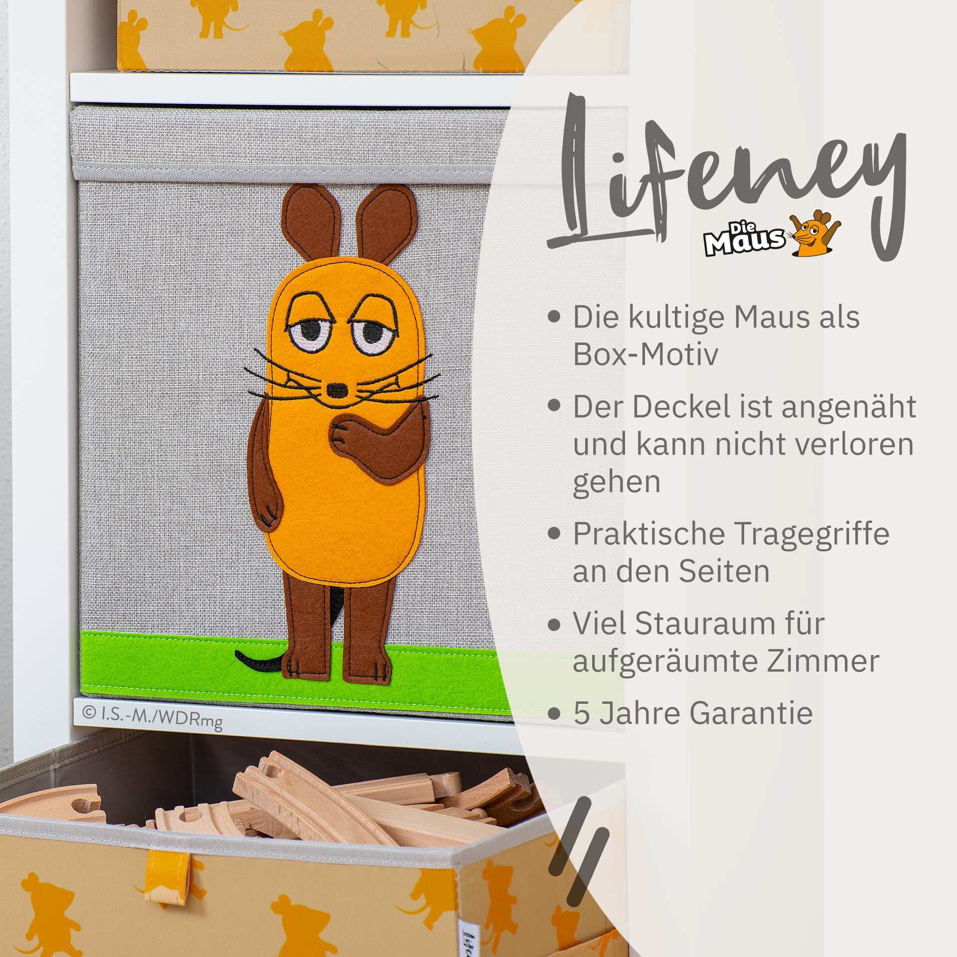 Aufbewahrungsbox mit Deckel DieMaus stehend, 33x33x33cm