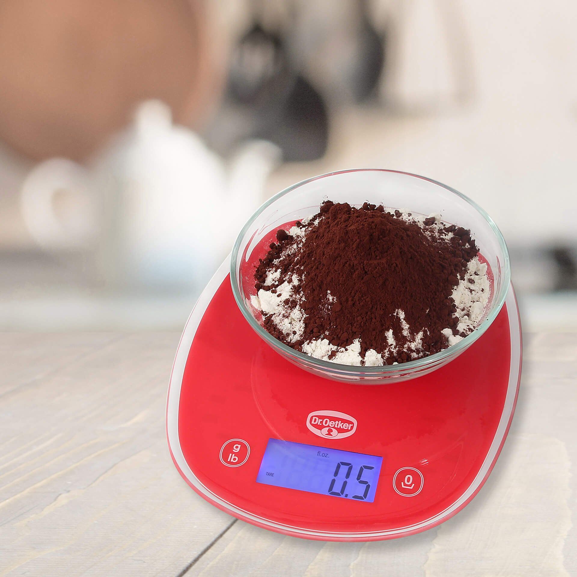 Küchenwaage digital mit Sensortaste, rot