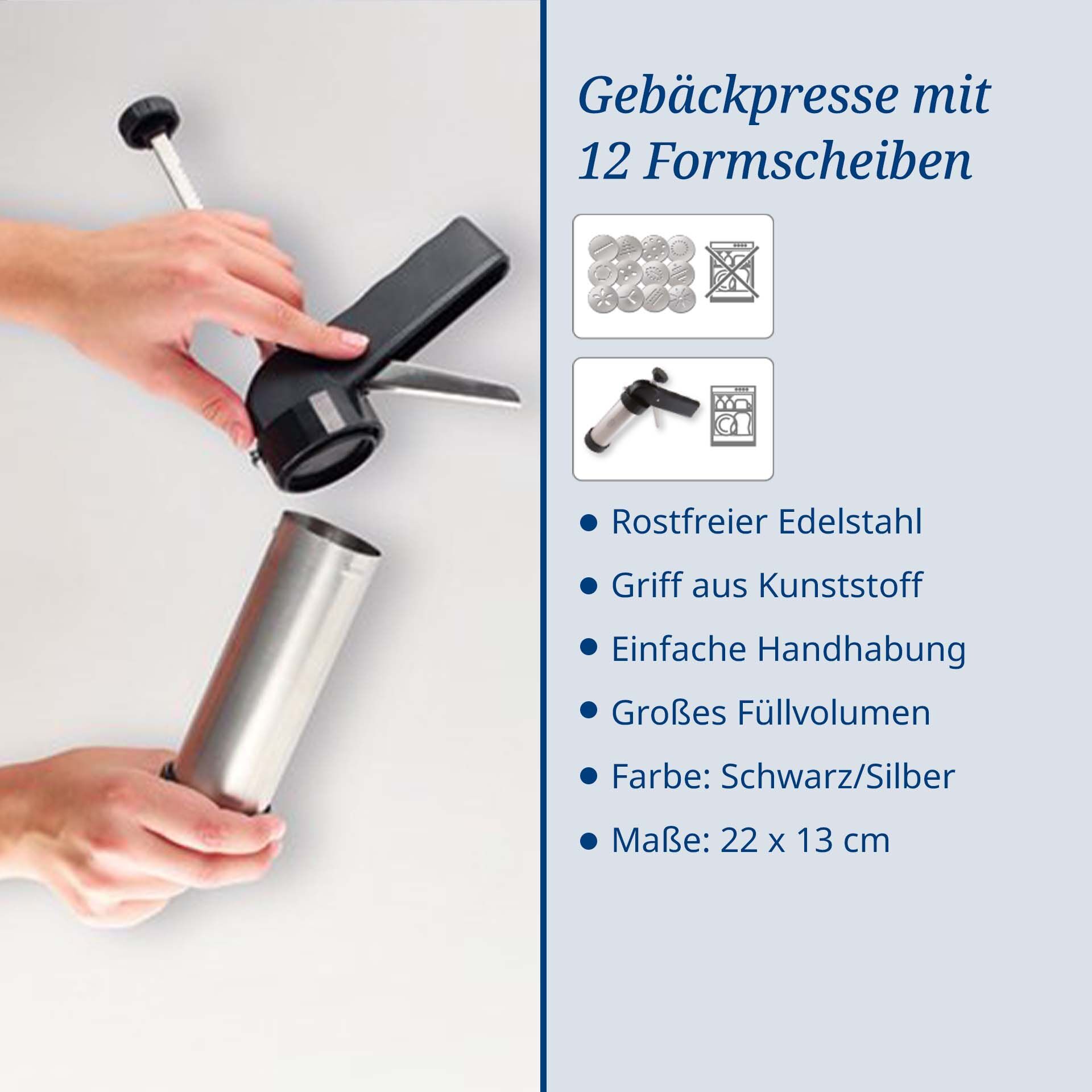 Gebäckpresse inkl. 12 Formscheiben, 13-teilig