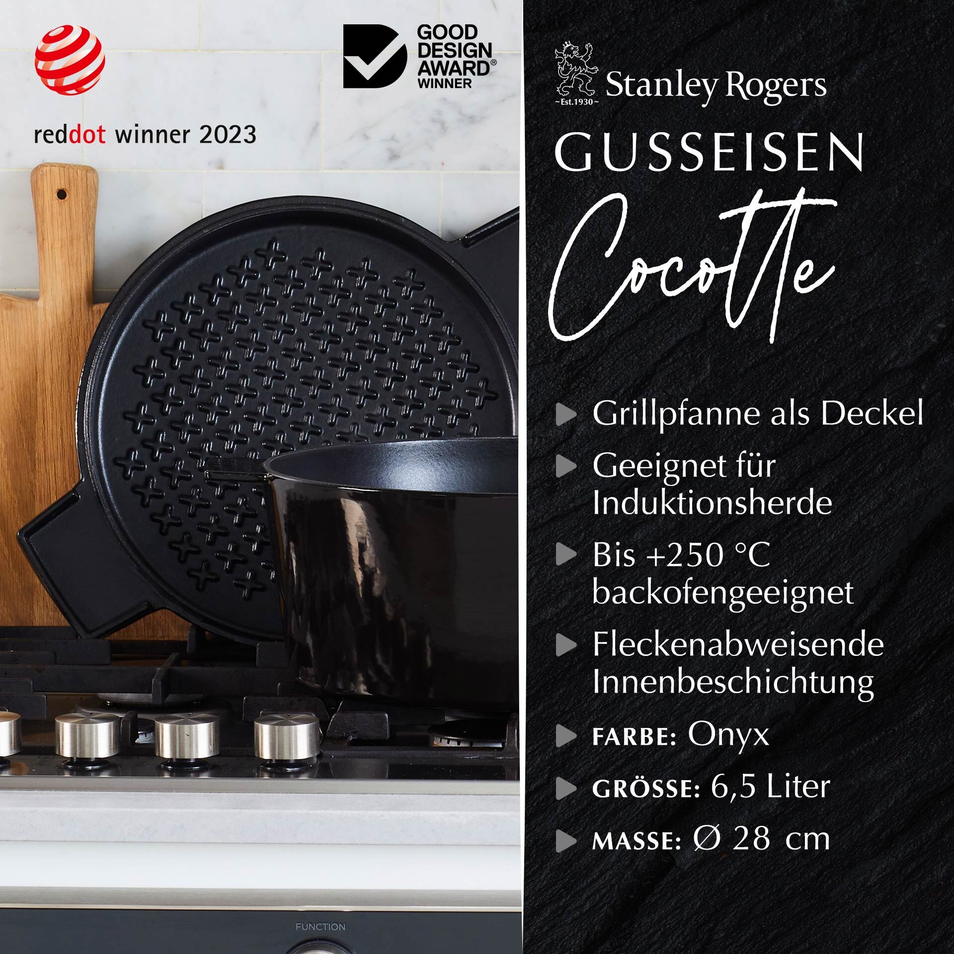 Cocotte mit Grilldeckel, 28cm, Gusseisen, schwarz Cocotte mit Grilldeckel, 28cm, Gusseisen, schwarz