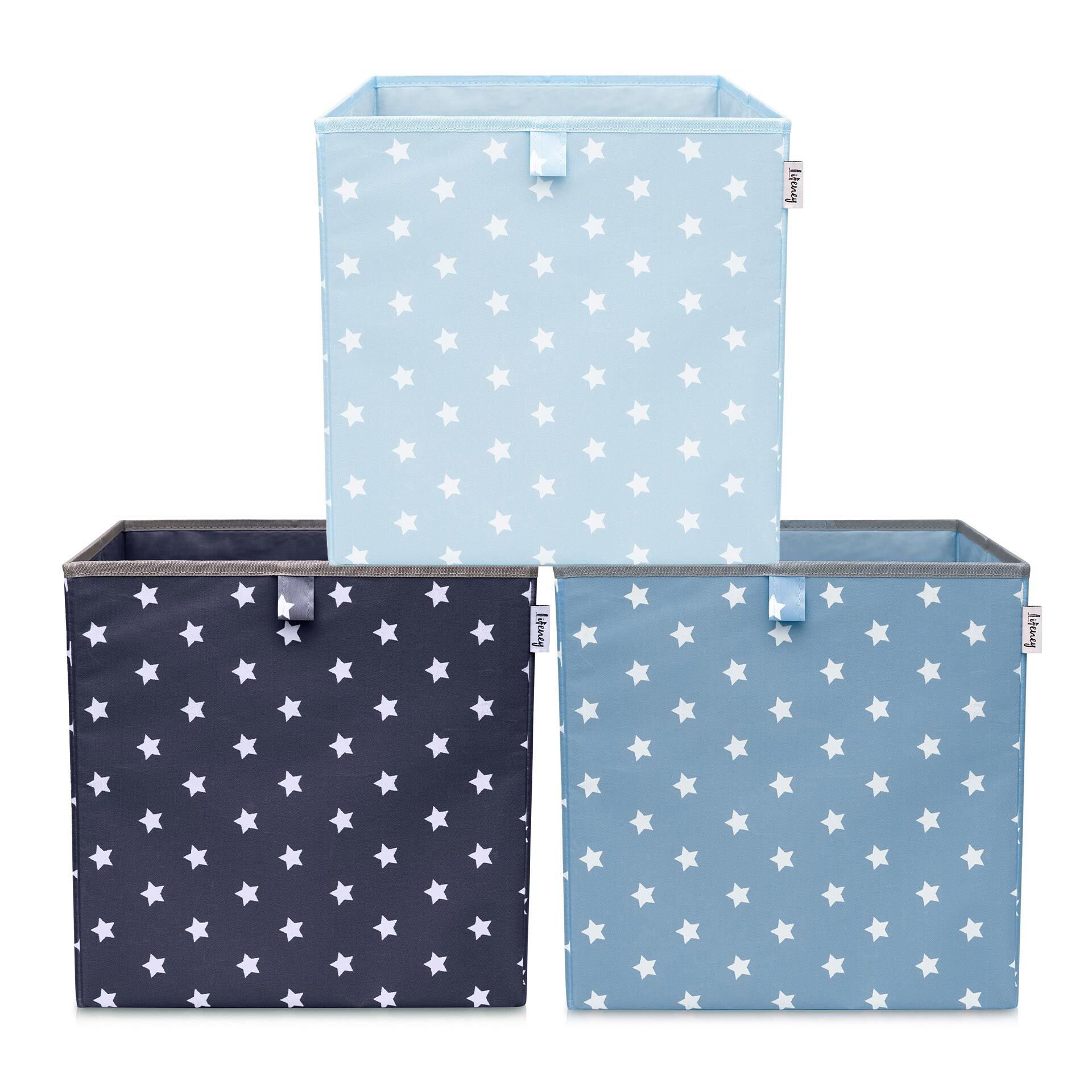 Aufbewahrungsbox 3er-Set Sterne, anthrazit hellblau & blau, 33x33x33cm