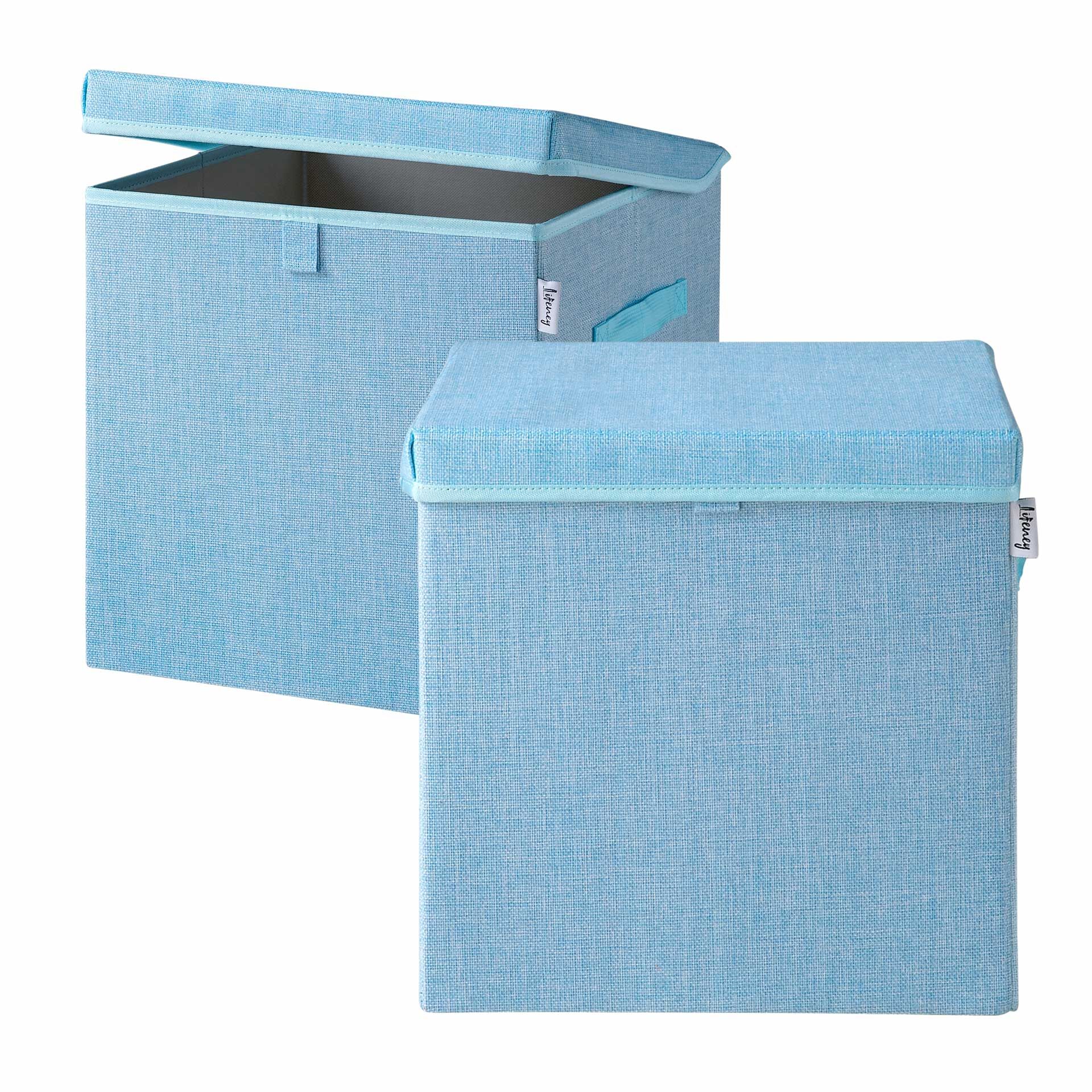 Aufbewahrungsbox 2er-Set, blau, mit Deckel, 33x33x33cm