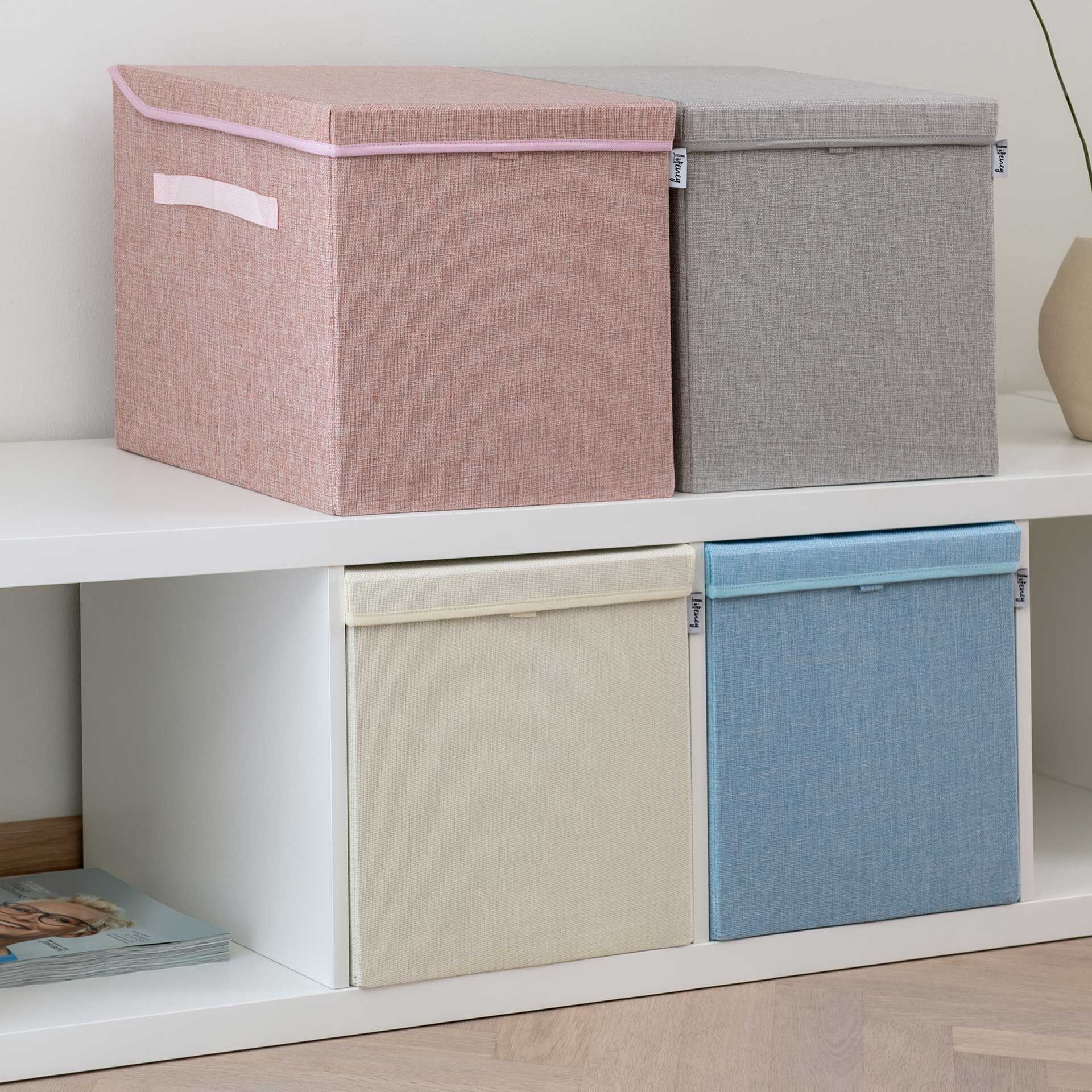 Aufbewahrungsbox mit Deckel, beige, 33x33x33cm