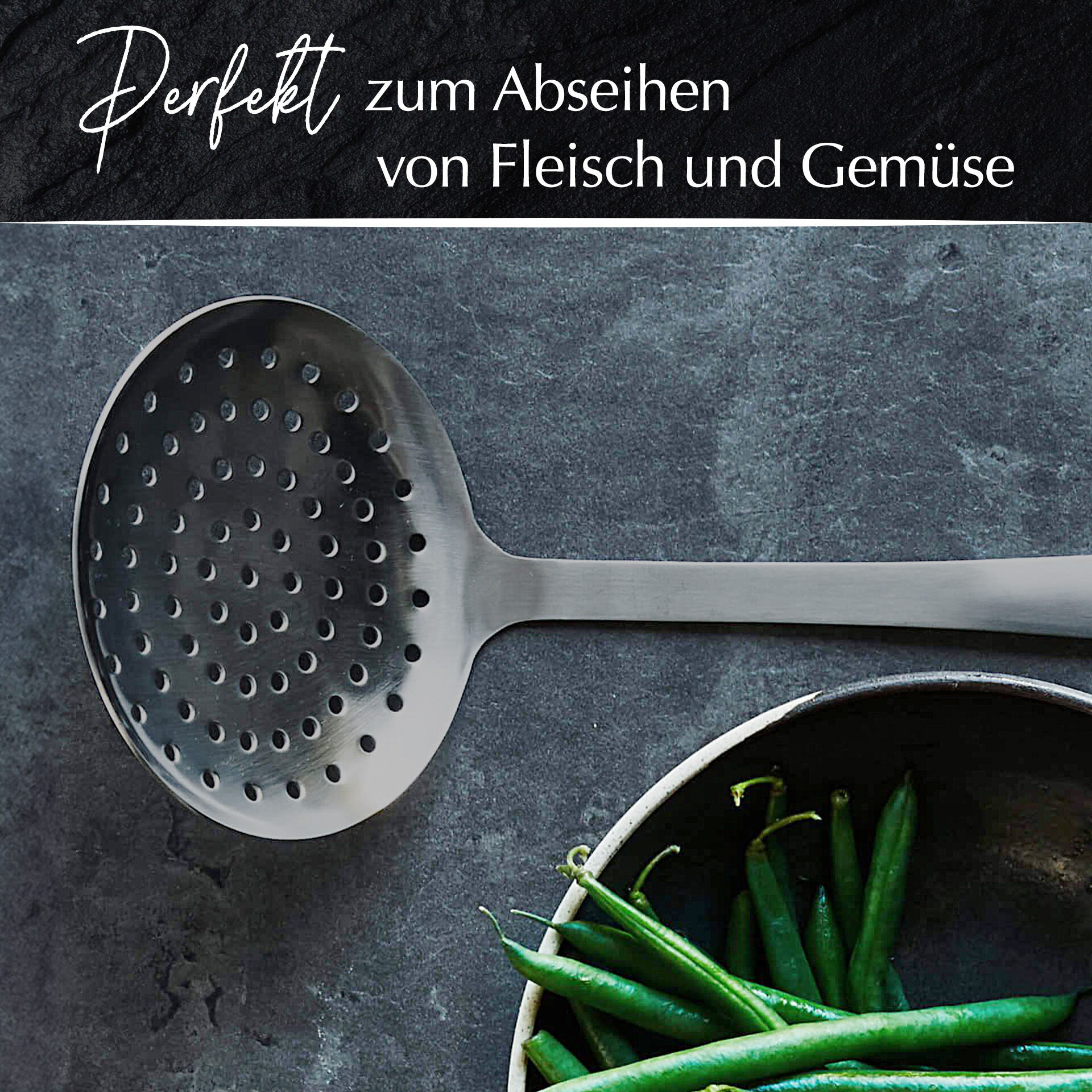 Schaumlöffel Satin, schwarz, Edelstahl