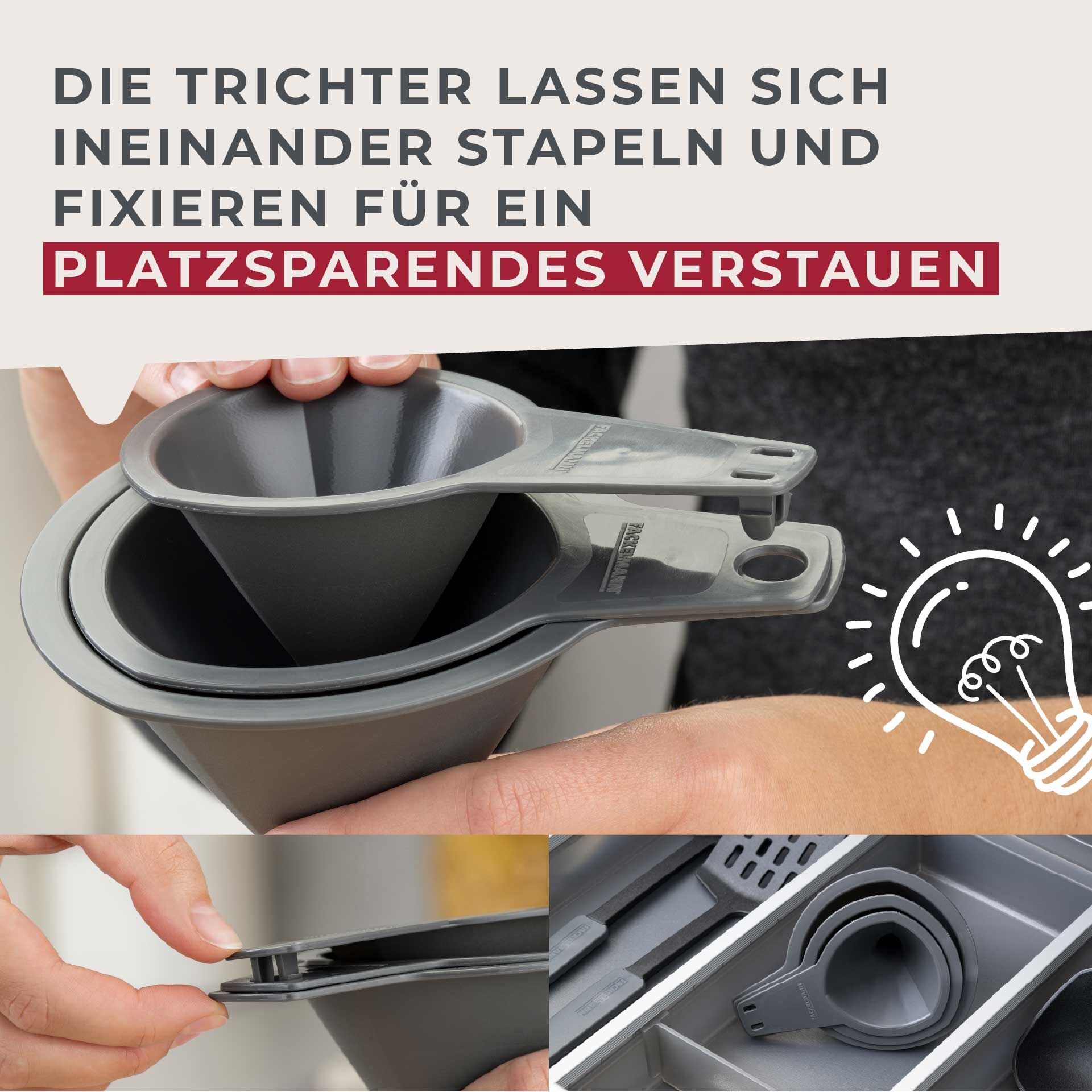 Trichterset, stapelbar, grau, 3-tlg.