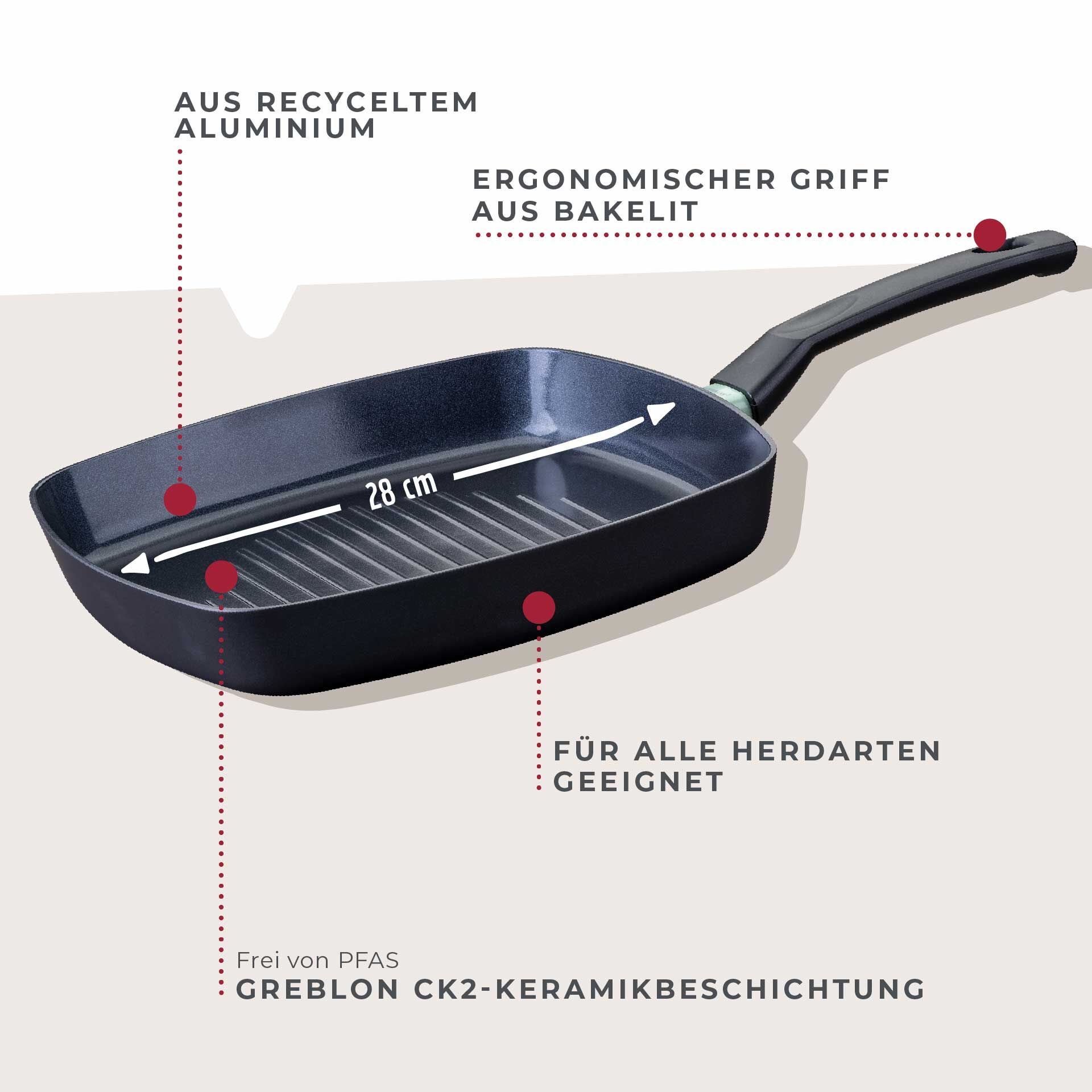 Grillpfanne Brandao, Keramik, antihaft, Ø28cm